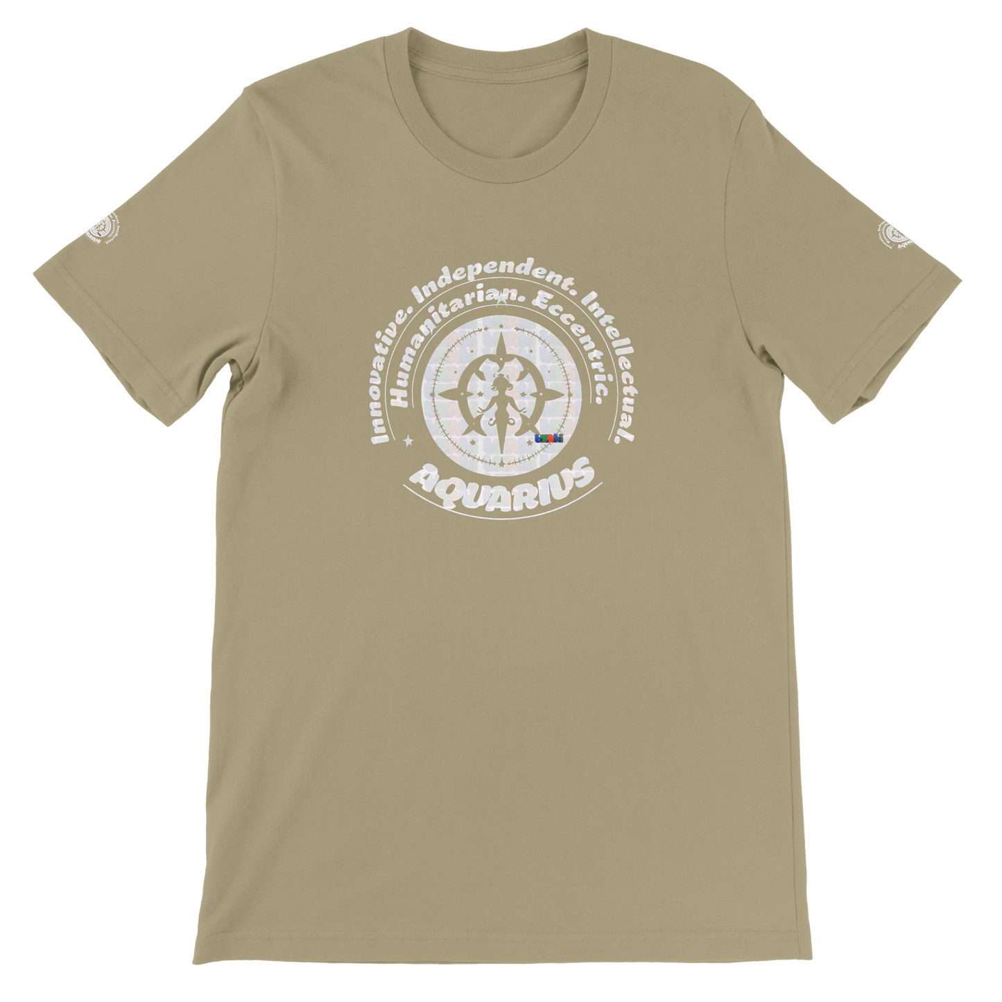 Brown unisex crewneck T-shirt with Aquarius zodiac design, perfect birthday gift for horoscope lovers, by trendybuybest.com.
