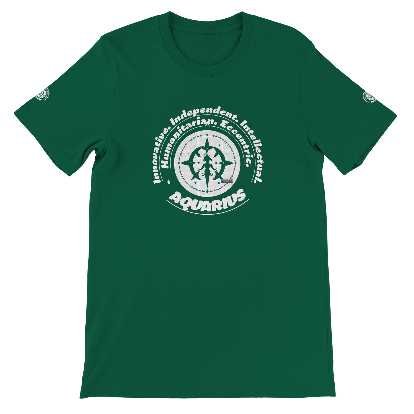 Green unisex crewneck T-shirt with Aquarius horoscope design. Ideal gift for a special loved one. Soft, stylish, and unique.