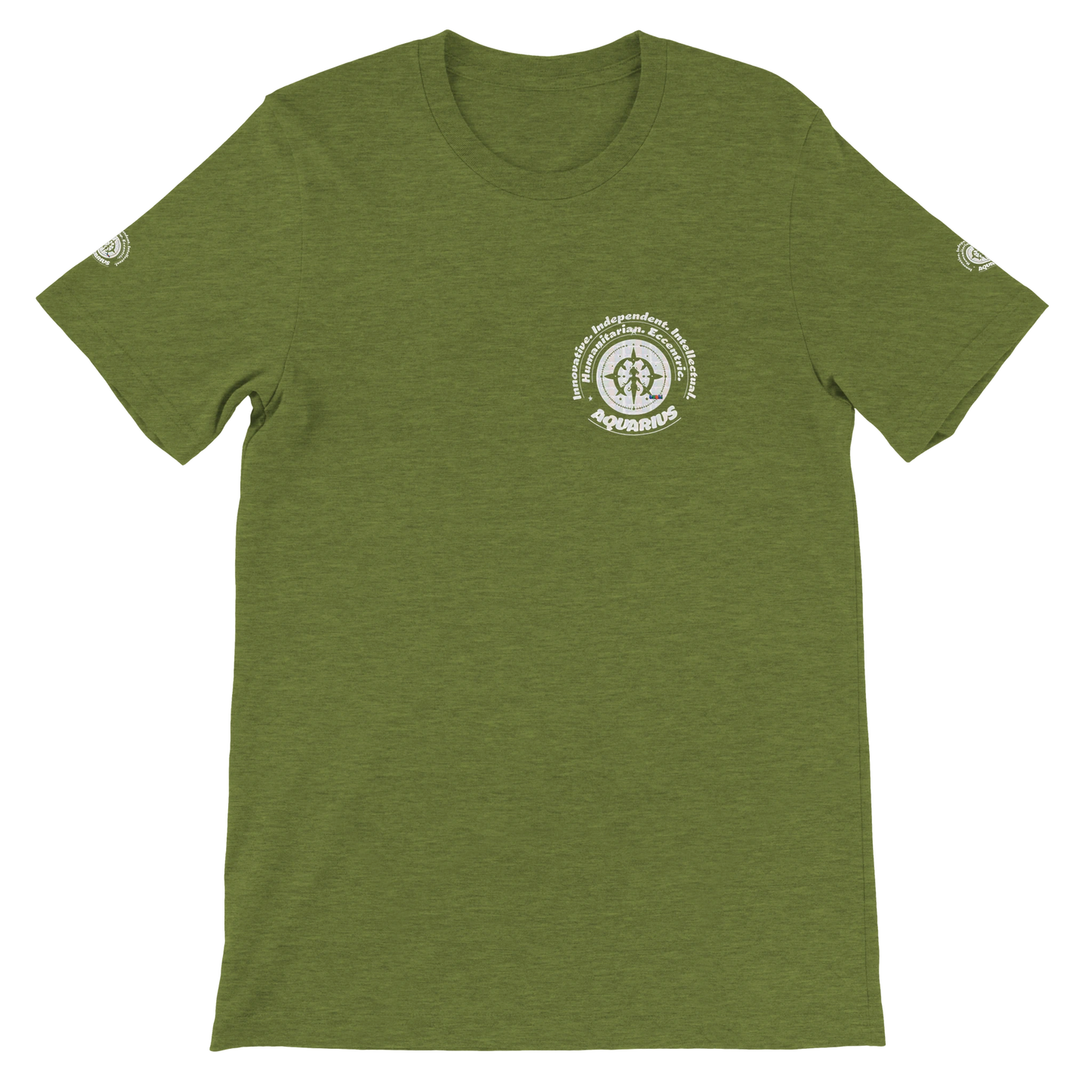 Green unisex crewneck T-shirt with Aquarius horoscope design. Ideal gift for a special loved one. Soft, stylish, and unique.
