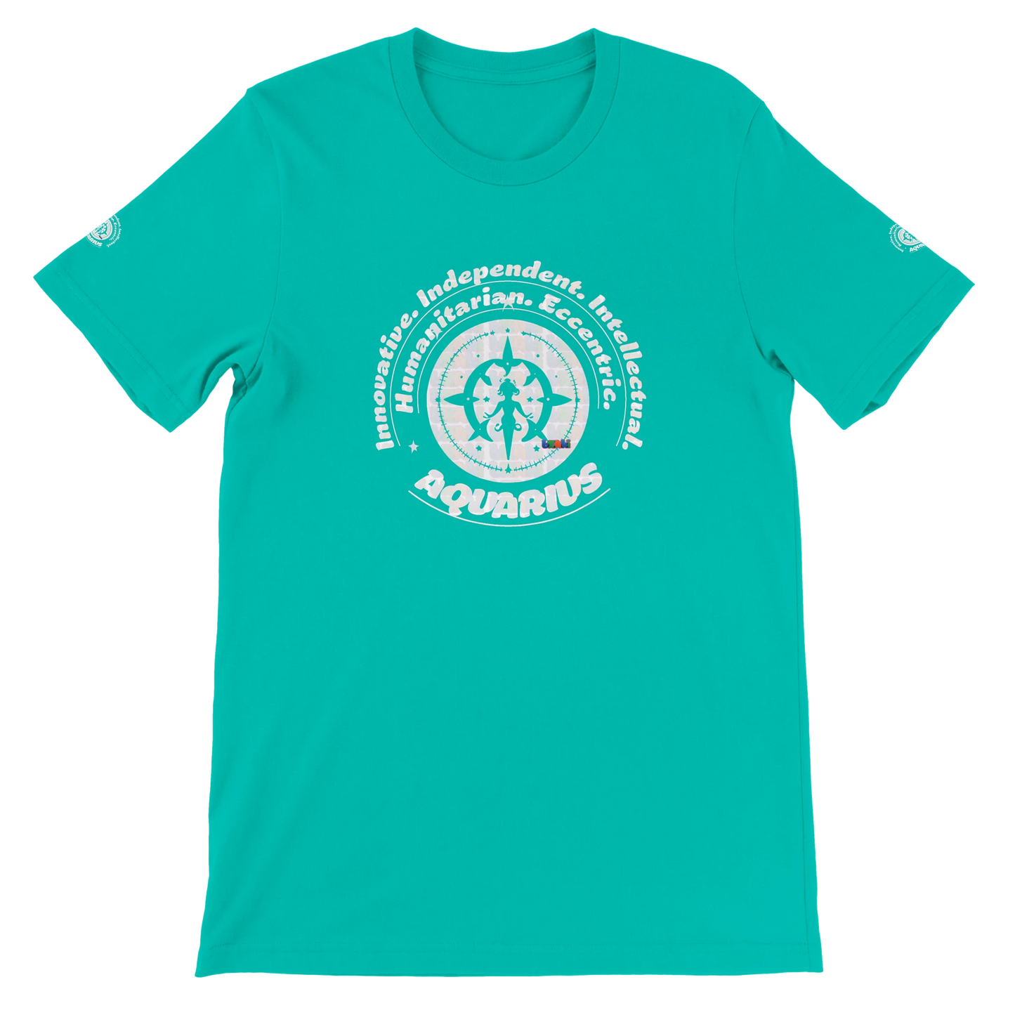 Green unisex crewneck T-shirt with Aquarius horoscope design. Ideal gift for a special loved one. Soft, stylish, and unique.