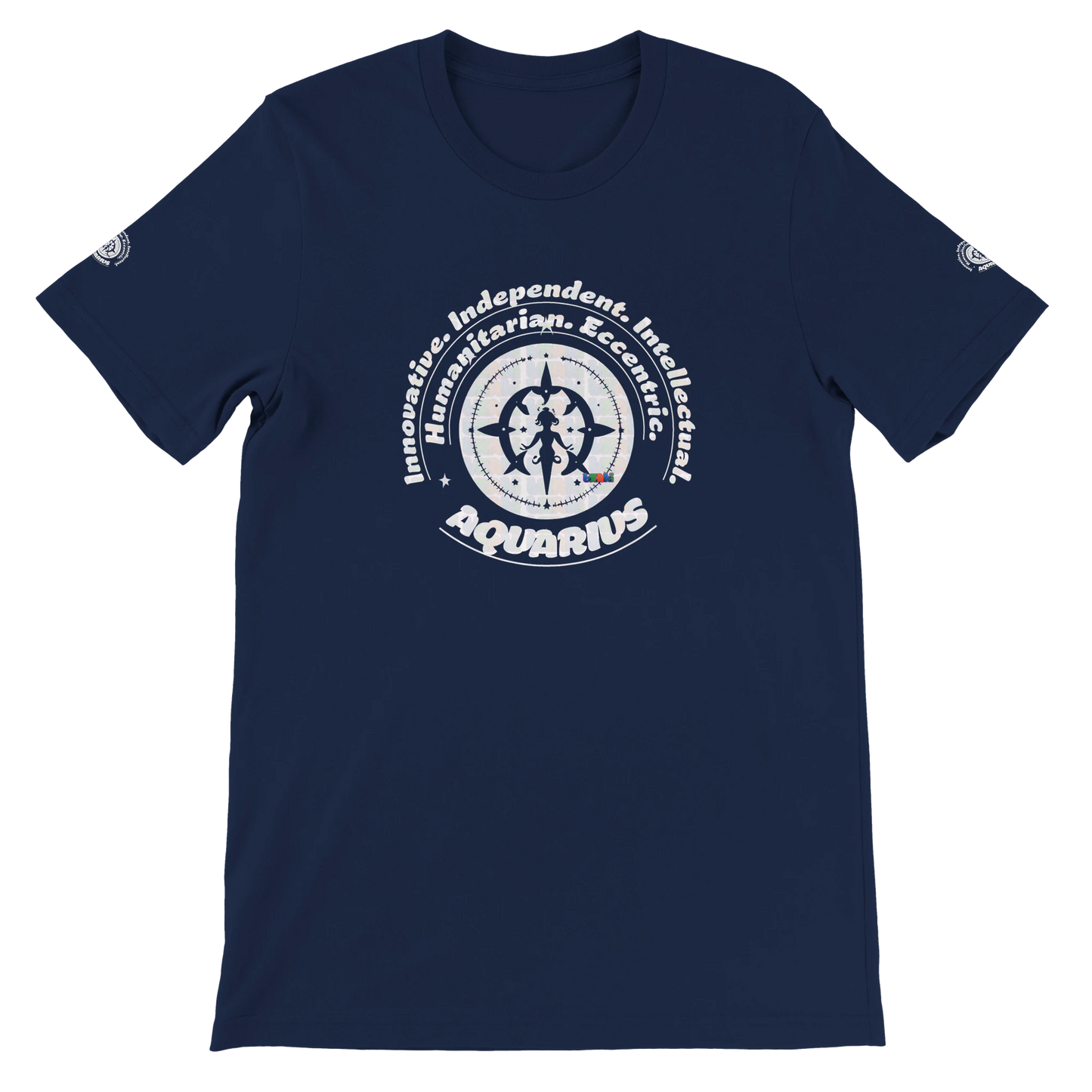 Blue unisex crewneck T-shirt with Aquarius design, perfect zodiac gift, stylish and comfortable for astrology enthusiasts.