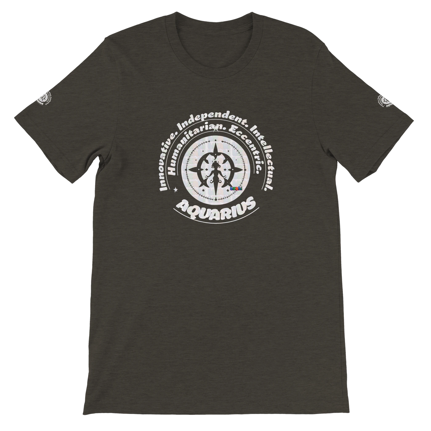 Black unisex crewneck T-shirt with Aquarius zodiac horoscope, ideal gift for a special loved one. Soft, stylish, and unique.