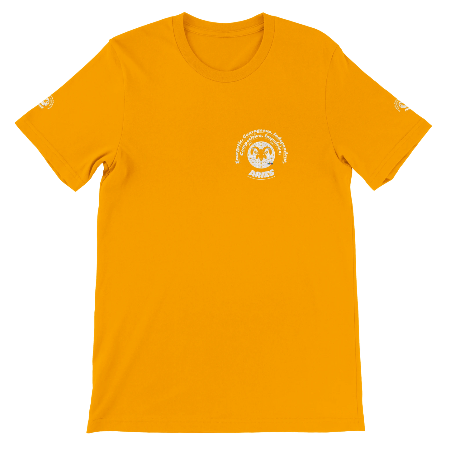 Yellow unisex crewneck T-shirt with Aries Horoscope Zodiac design on soft Bella + Canvas 3001. Comfortable and stylish for all.
