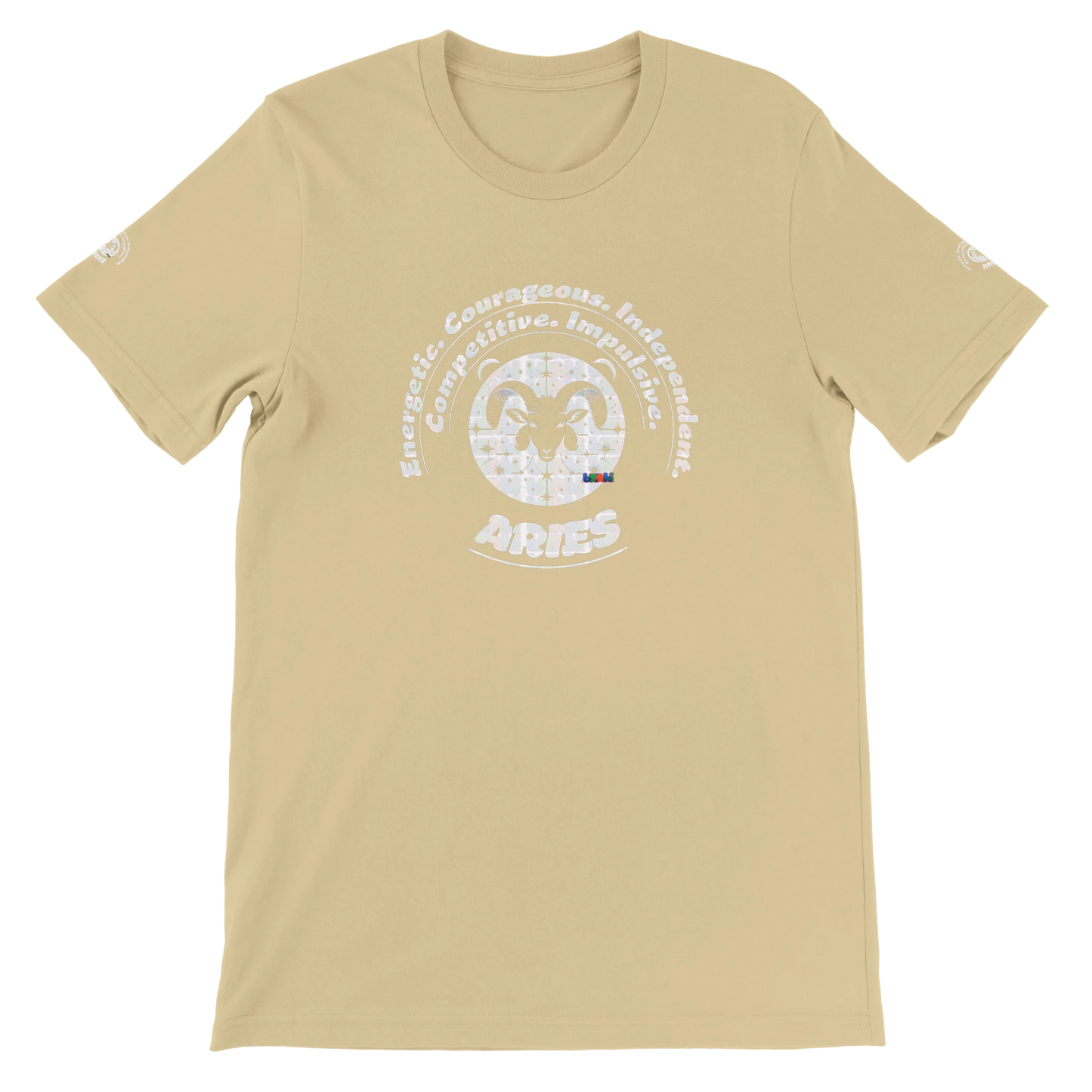 Yellow unisex crewneck T-shirt with Aries Horoscope Zodiac design on soft Bella + Canvas 3001. Comfortable and stylish for all.