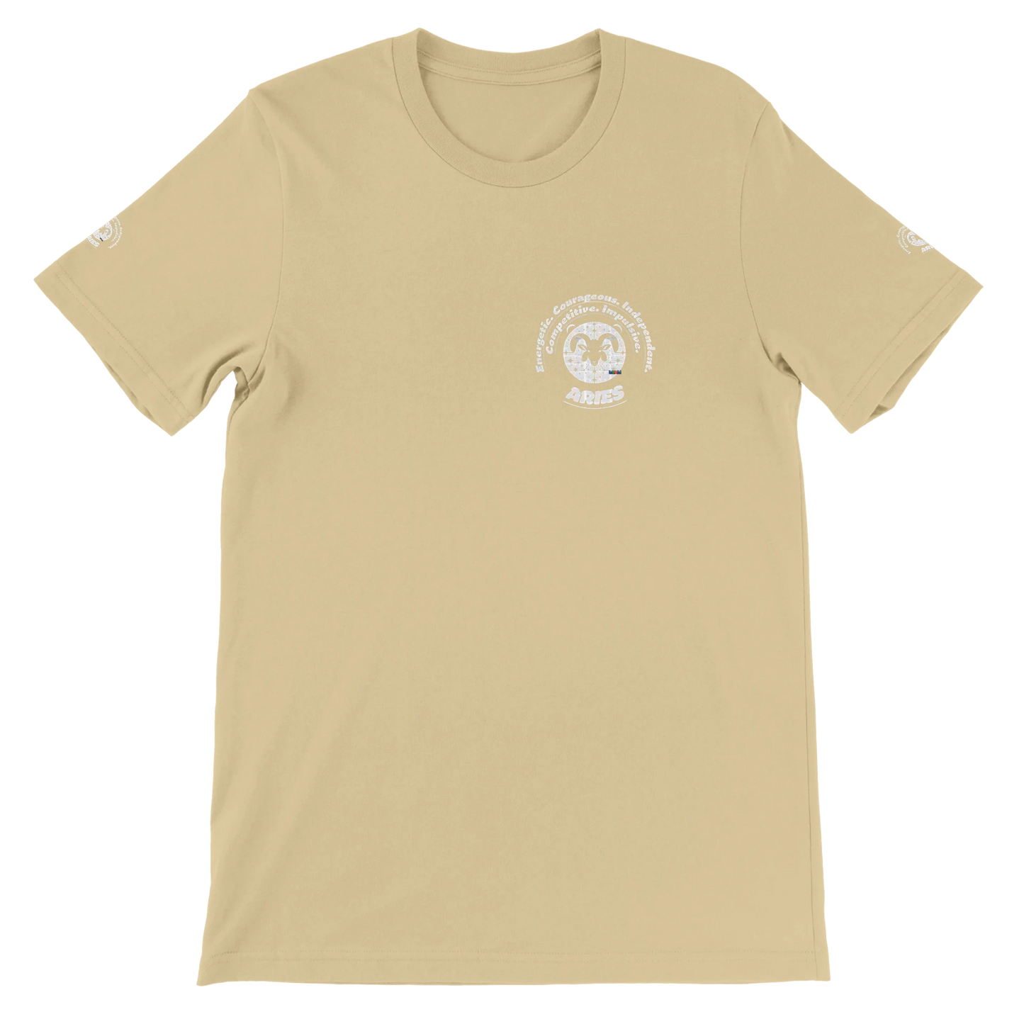 Yellow unisex crewneck T-shirt with Aries Horoscope Zodiac design on soft Bella + Canvas 3001. Comfortable and stylish for all.