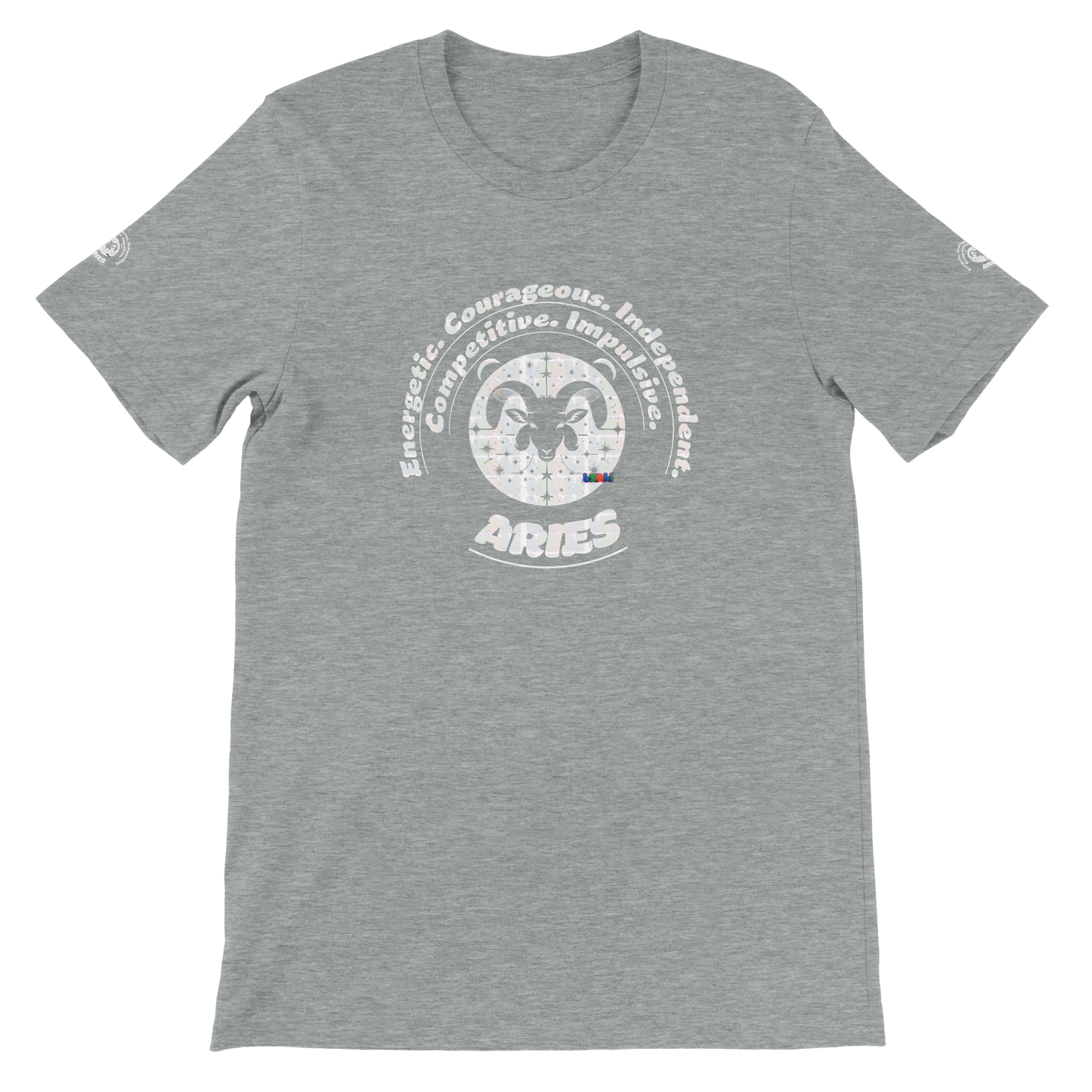 Gray Premium unisex crewneck T-shirt with Aries astrology Zodiac design. Various color. Perfect present gift for Special Love