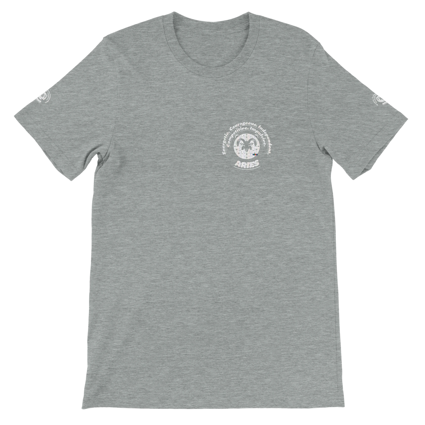 Gray Premium unisex crewneck T-shirt with Aries astrology Zodiac design. Various color. Perfect present gift for Special Love