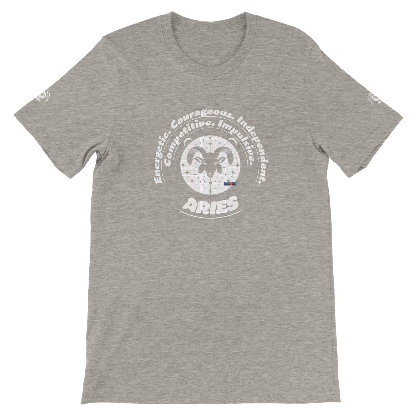 Gray Premium unisex crewneck T-shirt with Aries astrology Zodiac design. Various color. Perfect present gift for Special Love
