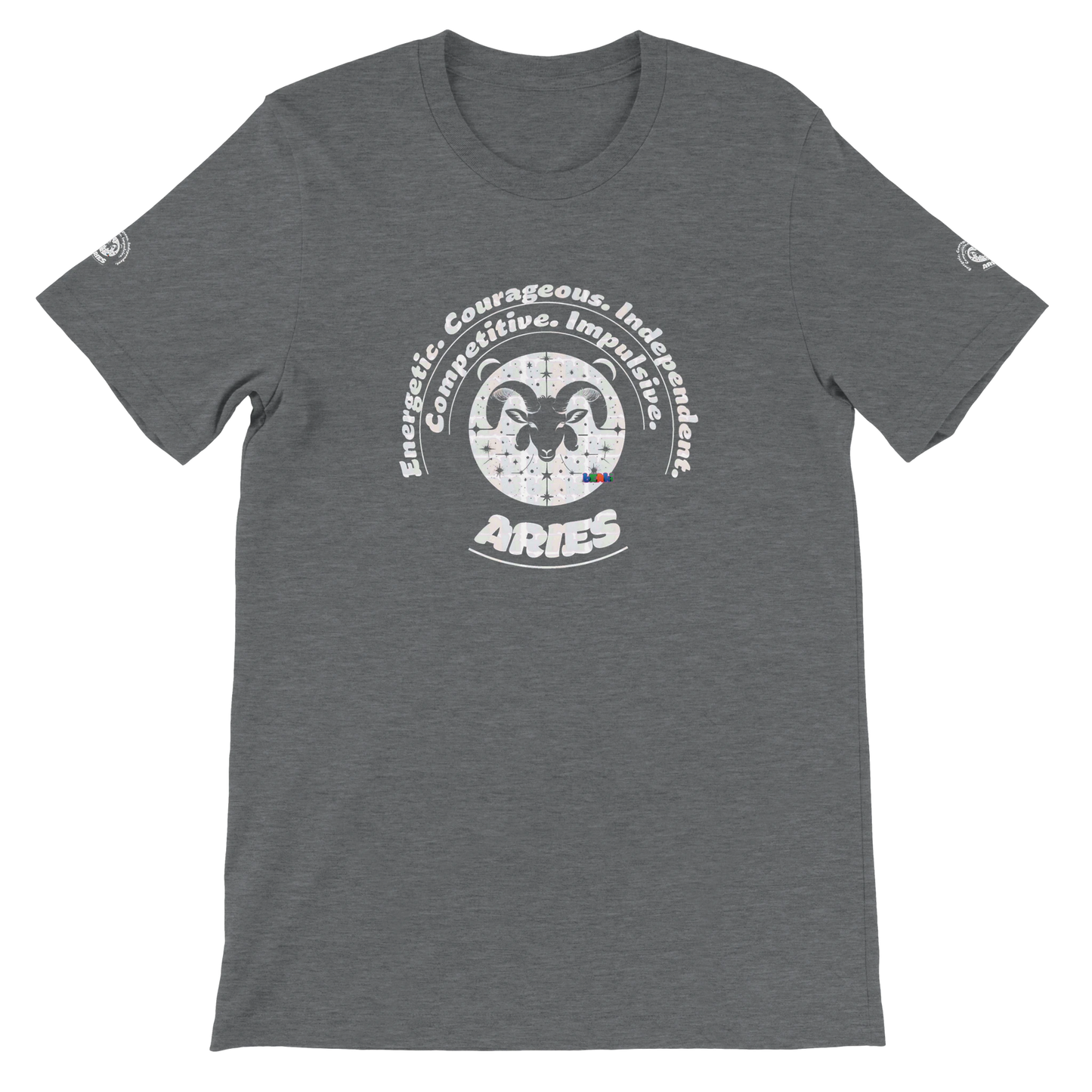 Gray Premium unisex crewneck T-shirt with Aries astrology Zodiac design. Various color. Perfect present gift for Special Love