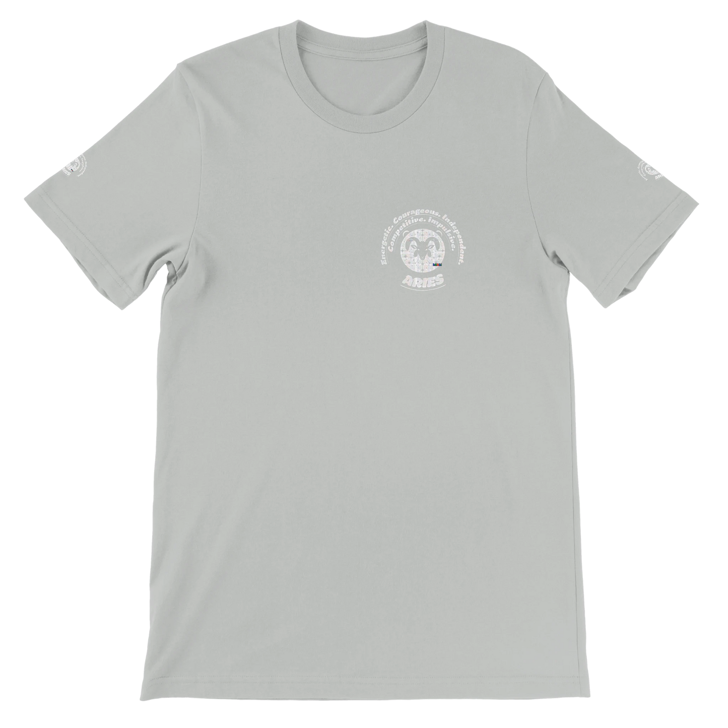 Gray Premium unisex crewneck T-shirt with Aries astrology Zodiac design. Various color. Perfect present gift for Special Love