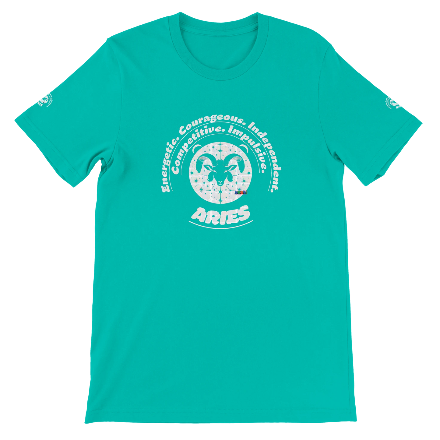 Green unisex crewneck T-shirt with Aries zodiac, perfect birthday gift for astrology lovers, comfortable, soft and stylish.