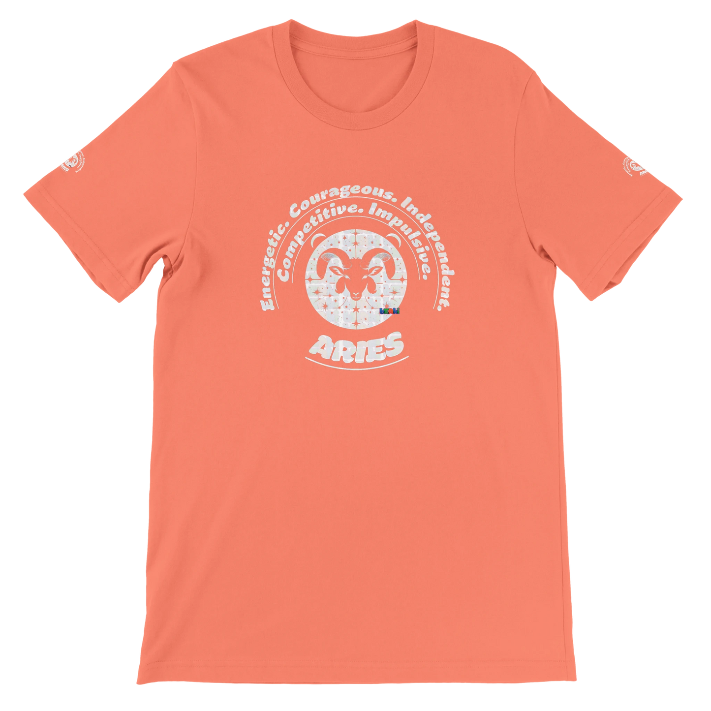 Orange unisex crewneck Bella T-shirt with Aries zodiac, perfect birthday gift for astrology lovers, by trendybuybest.com