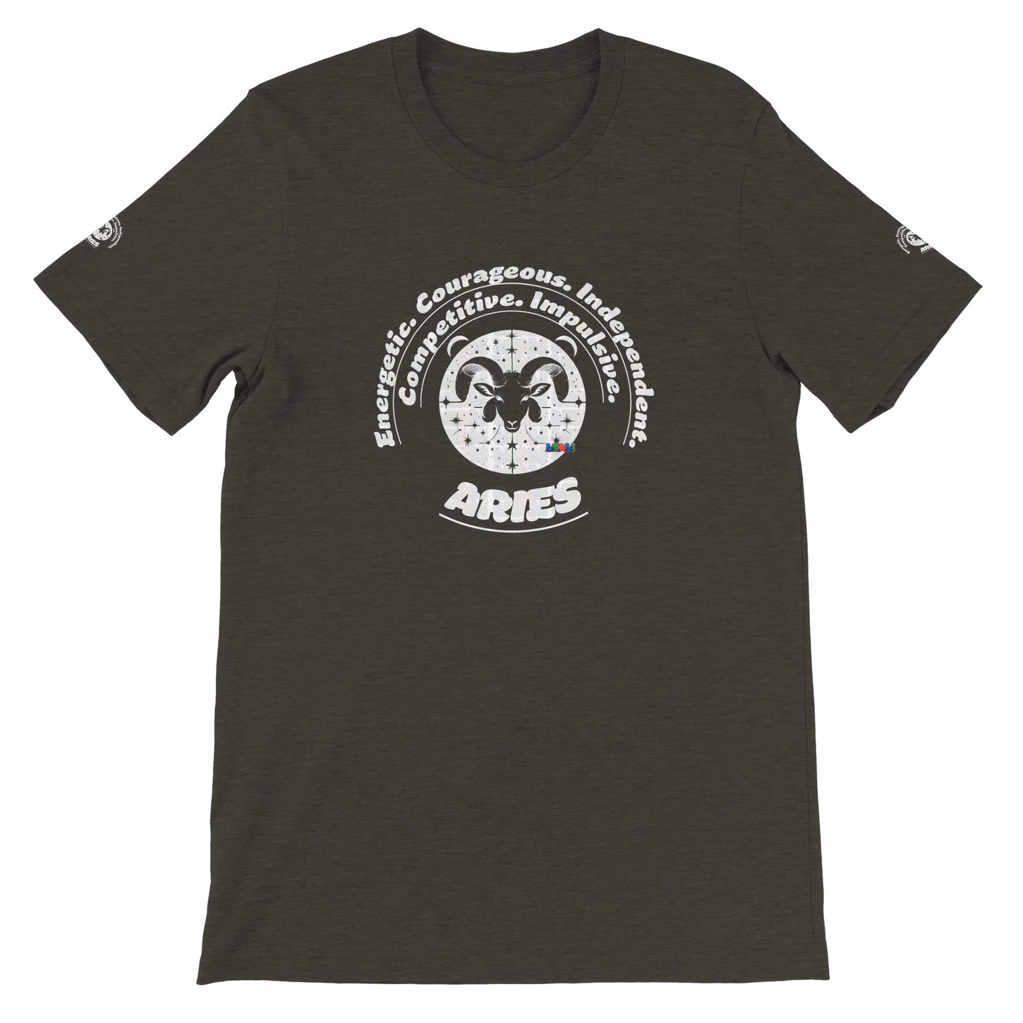 Black unisex Aries astrology design crewneck T-shirt. Great horoscope gift, stylish and comfortable for astrology enthusiasts.