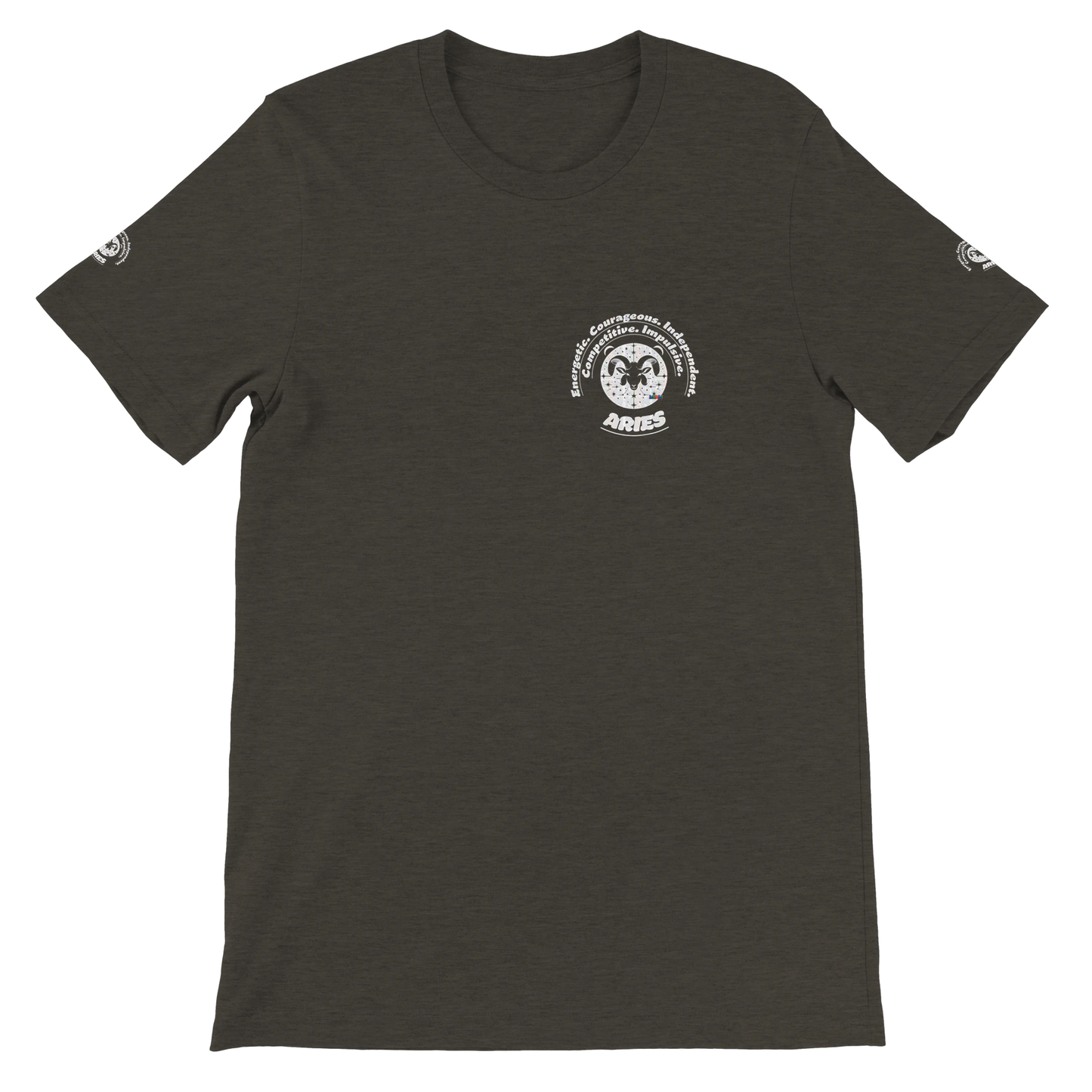 Black unisex Aries astrology design crewneck T-shirt. Great horoscope gift, stylish and comfortable for astrology enthusiasts.