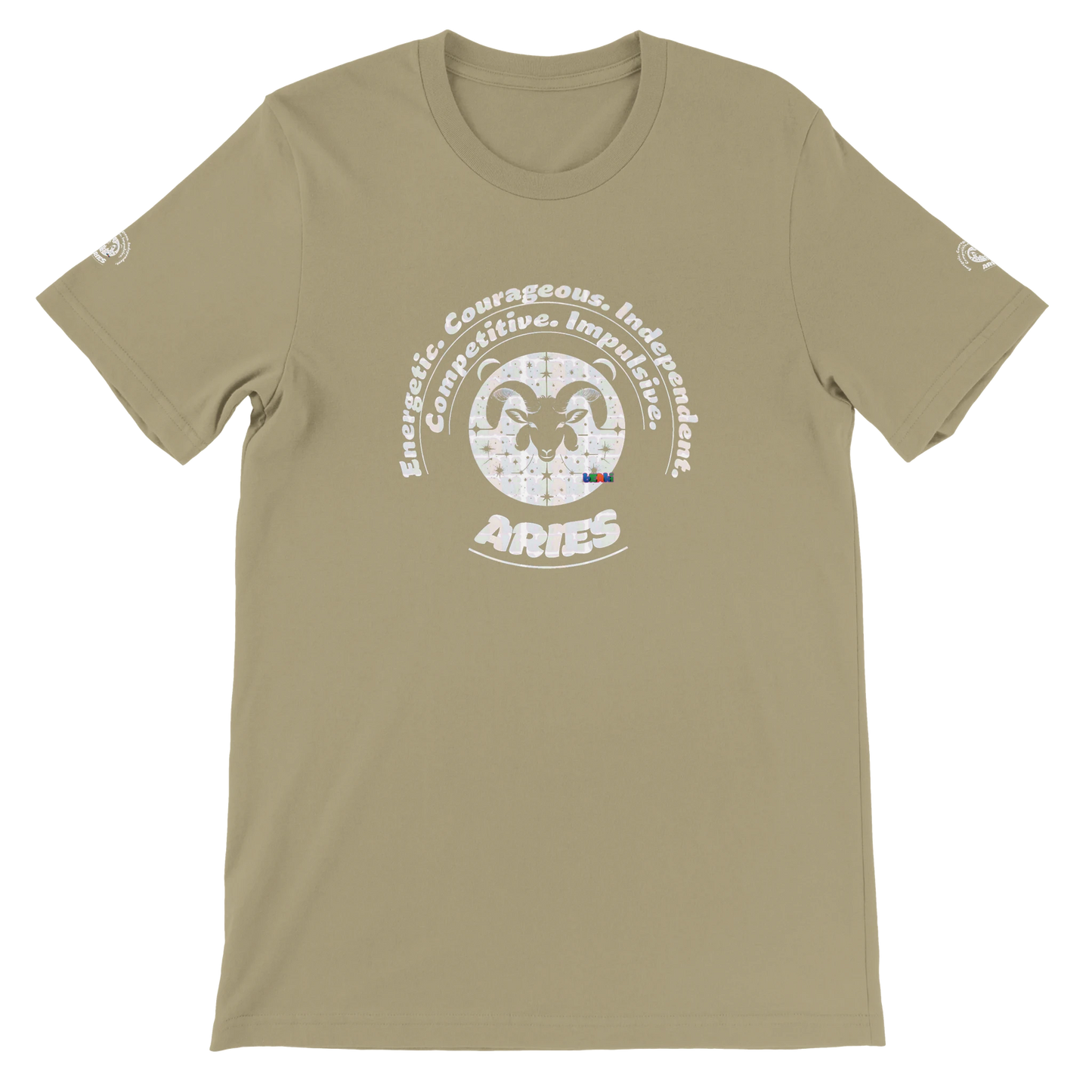 Brown unisex crewneck T-shirt with Aries Horoscope Zodiac design on soft Bella + Canvas 3001. Comfortable and stylish for all.