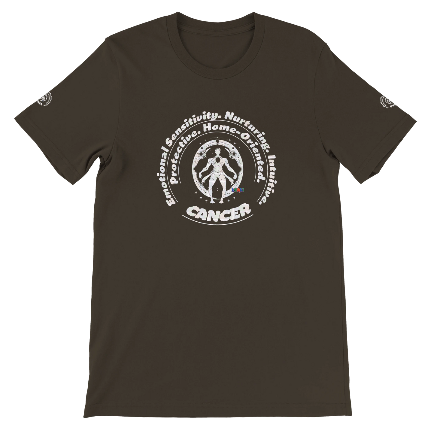 Brown unisex crewneck T-shirt with Cancer zodiac. Perfect birthday gift for lovers of astrology Crab Aqua Marine Sea Life.
