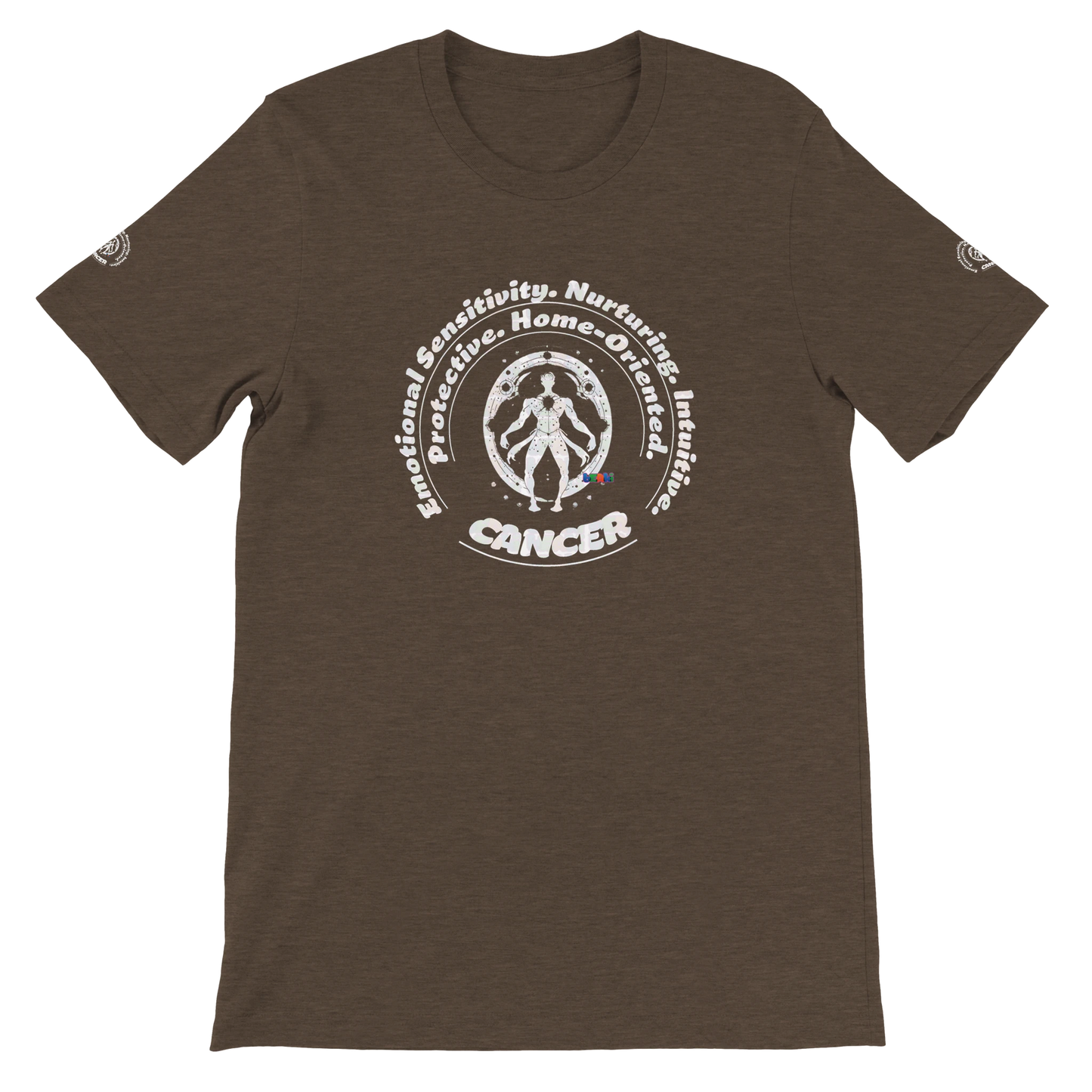 Brown unisex crewneck T-shirt with Cancer zodiac. Perfect birthday gift for lovers of astrology Crab Aqua Marine Sea Life.