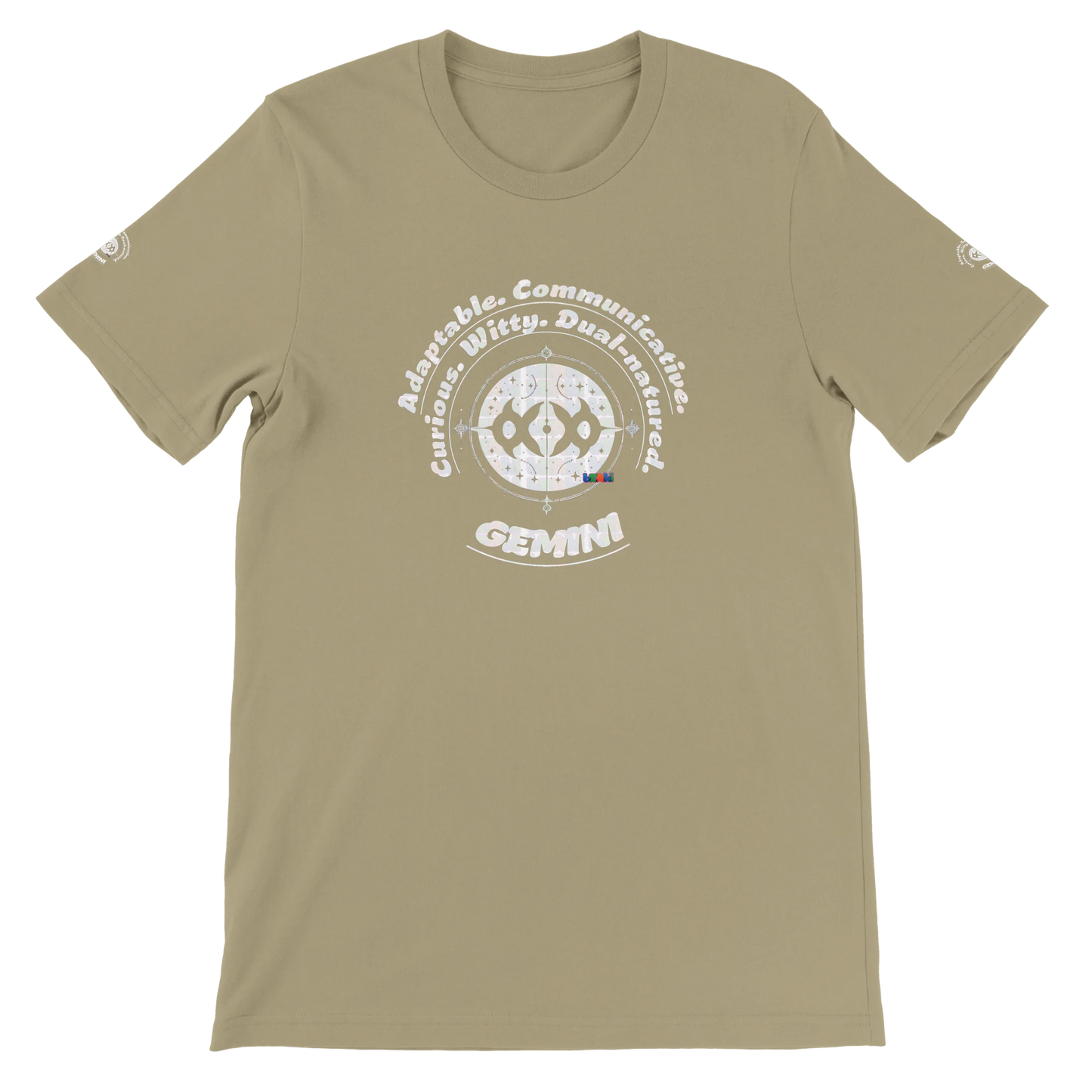 Brown unisex crewneck T-shirt with Gemini horoscope design, perfect gift for zodiac lover, Dual in nature, limitless in spirit.