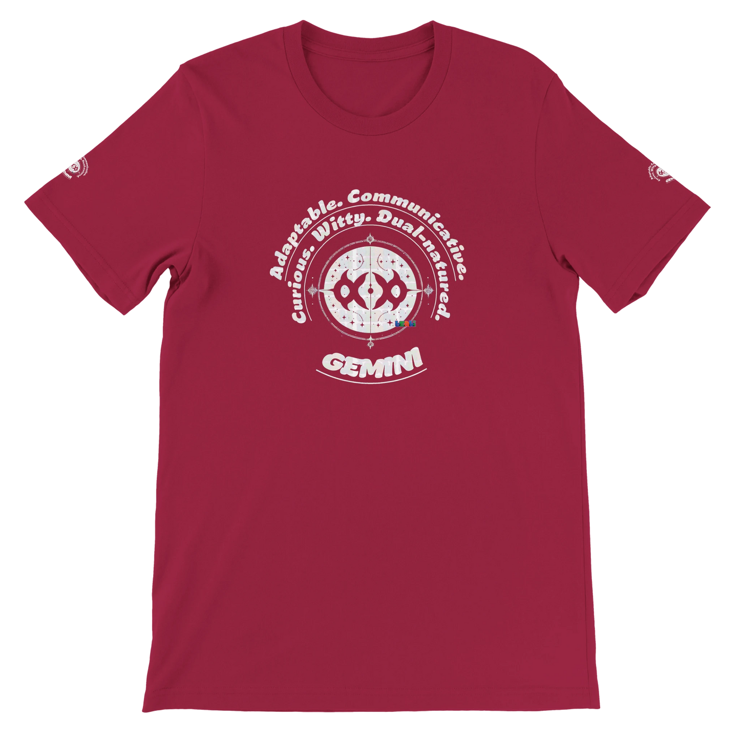 Purple unisex crewneck T-shirt with Gemini horoscope, perfect gift for astrology lover, Dual in nature, limitless in spirit.