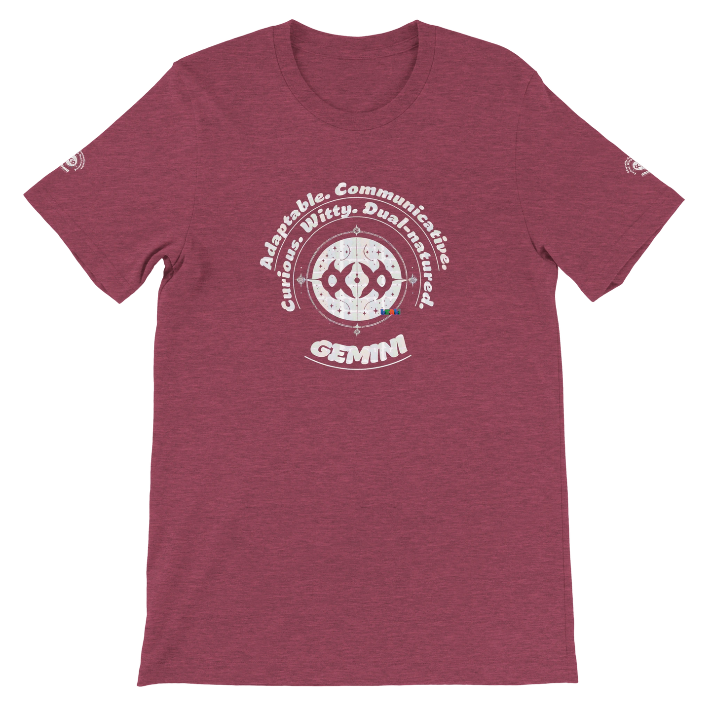 Purple unisex crewneck T-shirt with Gemini horoscope, perfect gift for astrology lover, Dual in nature, limitless in spirit.
