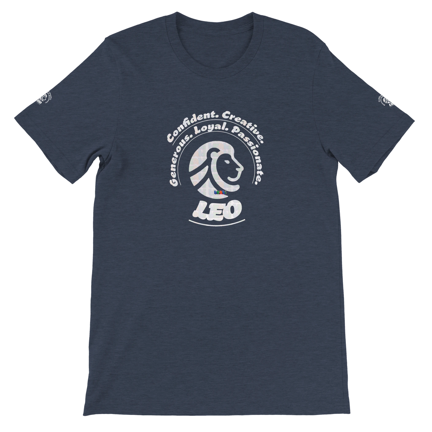 Blue unisex crewneck T-shirt with Leo Logo horoscope, perfect birthday gift for zodiac Lion lovers, soft and stylish for all.