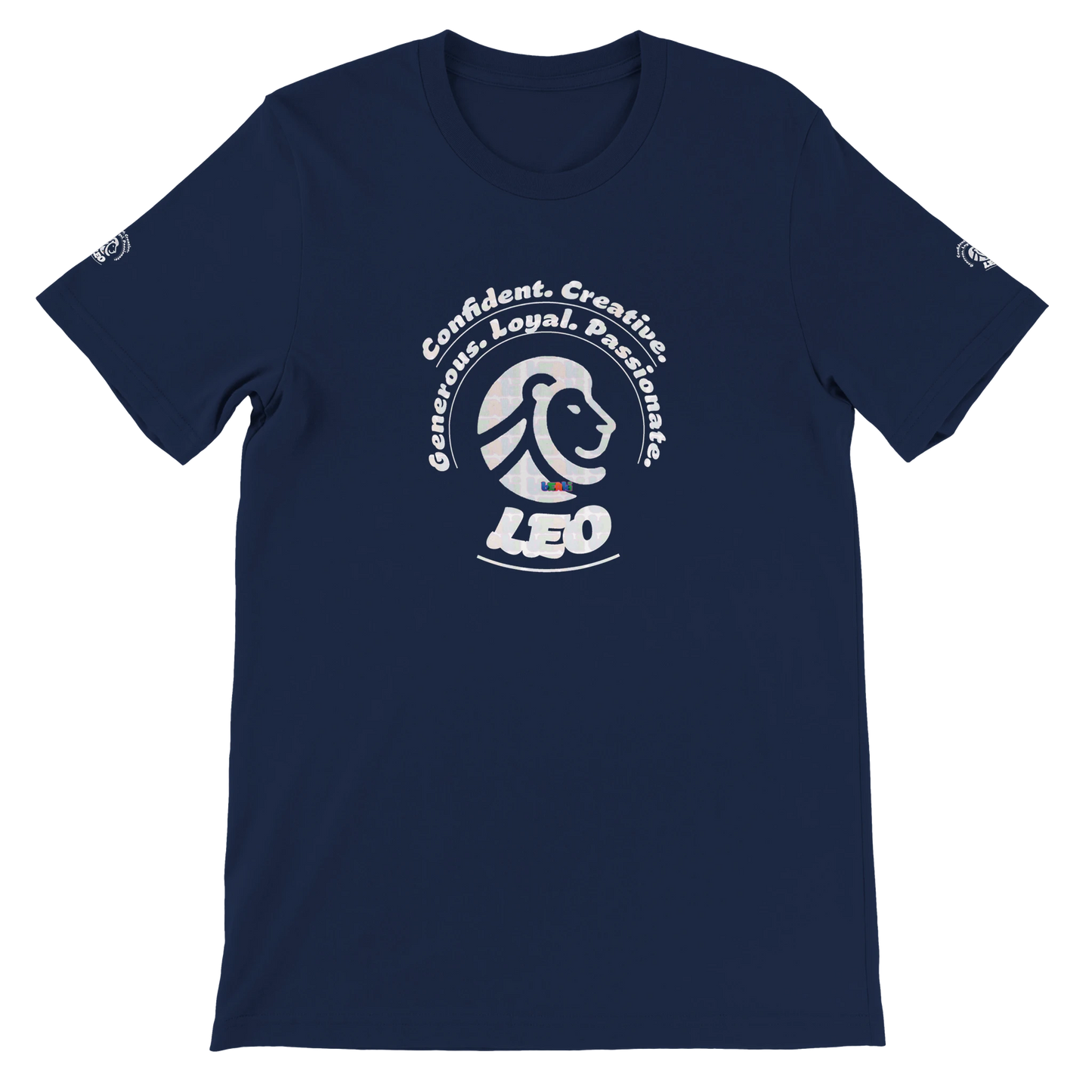 Blue unisex crewneck T-shirt with Leo Logo horoscope, perfect birthday gift for zodiac Lion lovers, soft and stylish for all.