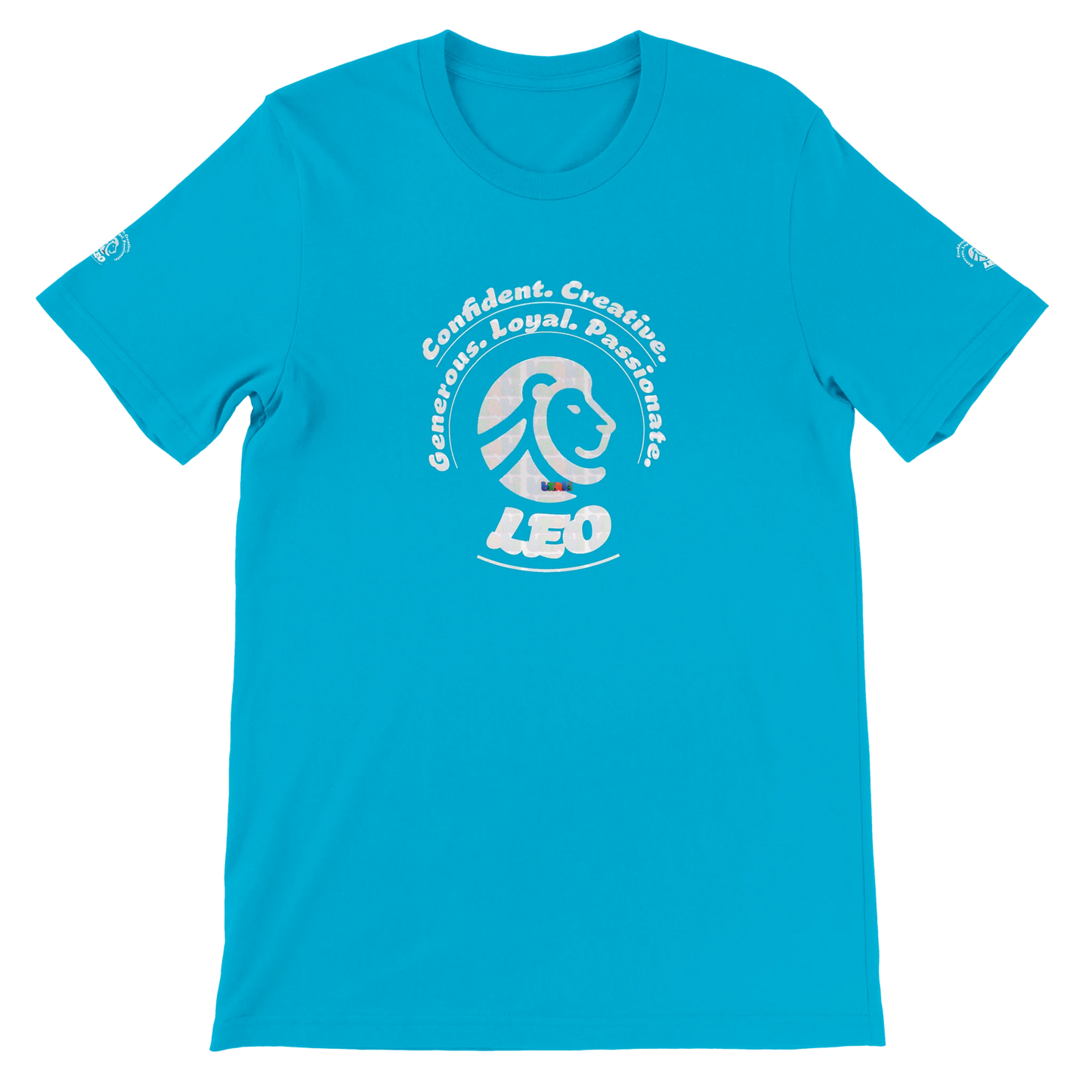 Blue unisex crewneck T-shirt with Leo Logo horoscope, perfect birthday gift for zodiac Lion lovers, soft and stylish for all.