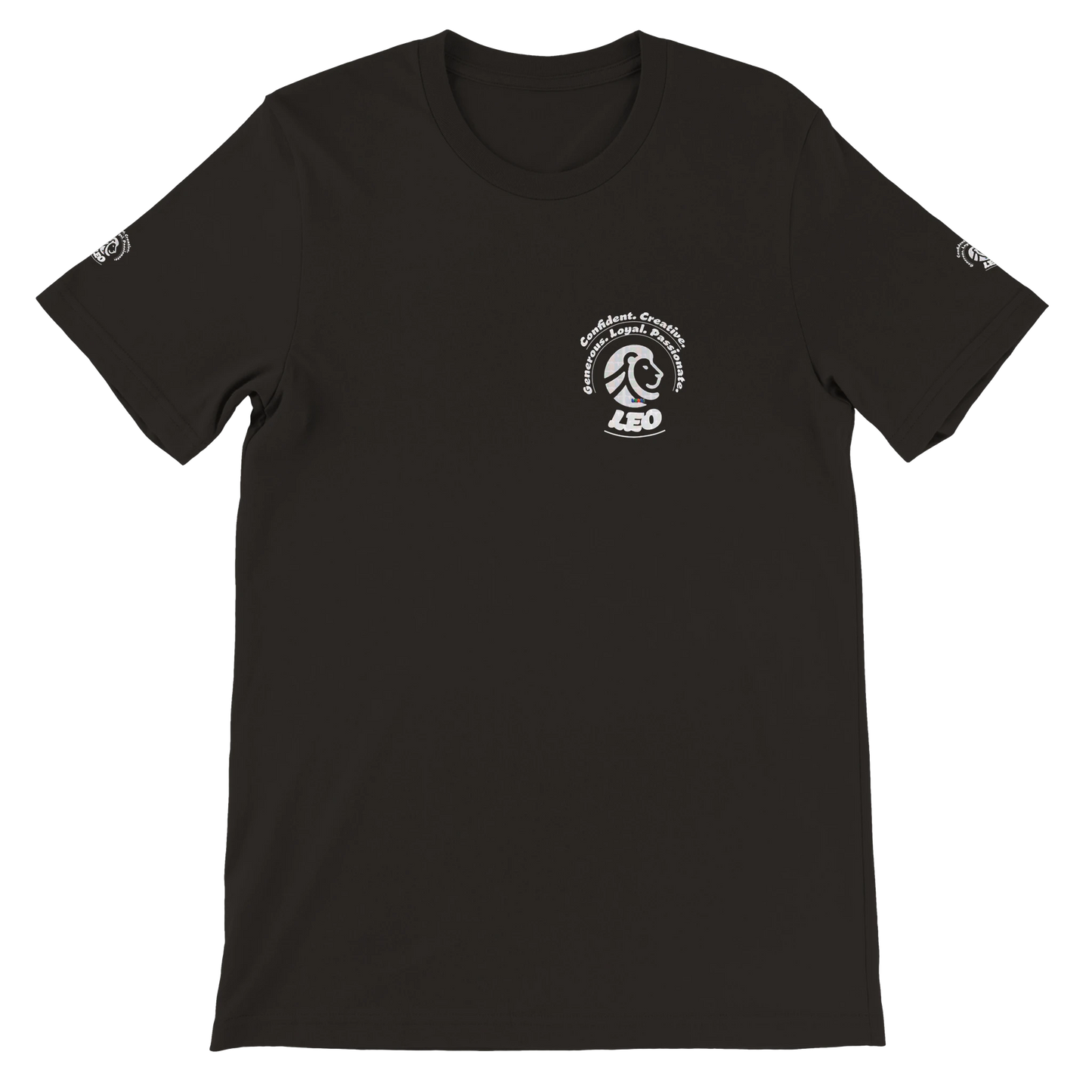 Black unisex crewneck T-shirt with Leo zodiac, perfect birthday gift for astrology lover, Lion Logo design trendybuybest.com