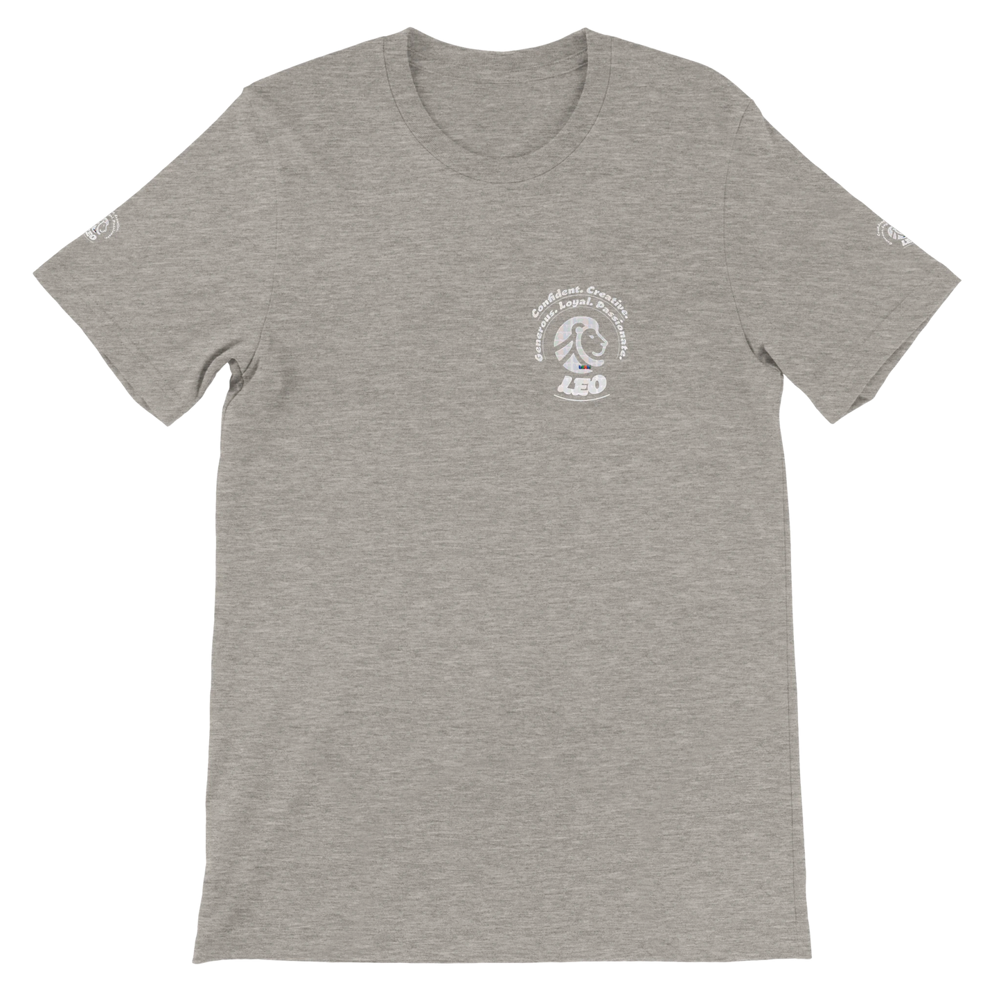 Gray unisex crewneck Premium T-shirt with Leo Astrology logo design, perfect gift for zodiac lion lover, The Power of Choice