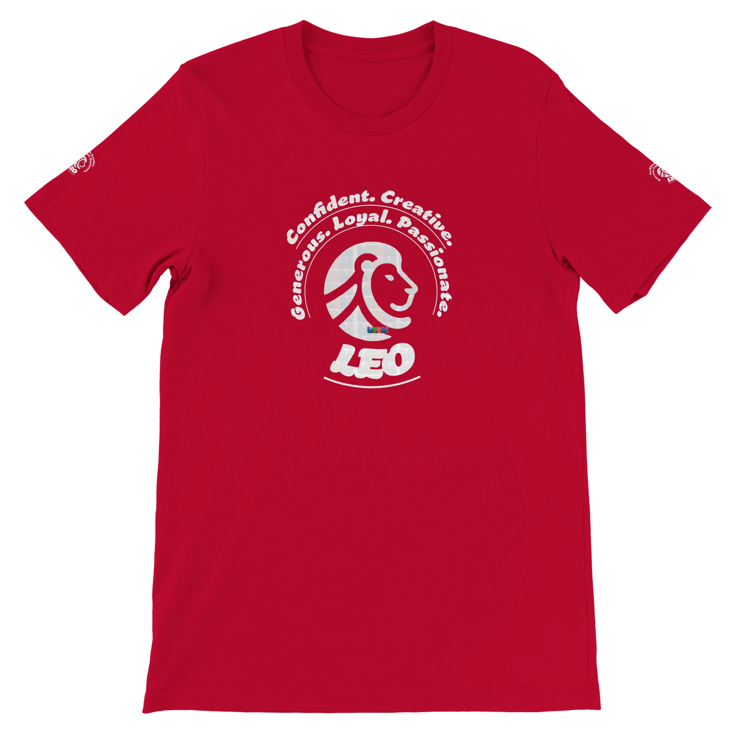 Red Premium unisex crewneck T-shirt with Leo horoscope astrology Lion sign design for Special Love One, by trendybuybest.com