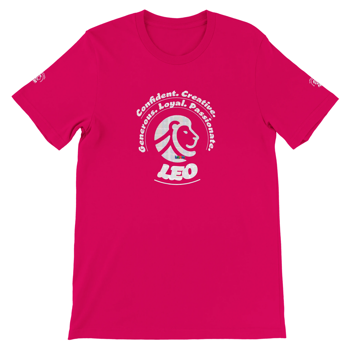 Red Premium unisex crewneck T-shirt with Leo horoscope astrology Lion sign design for Special Love One, by trendybuybest.com