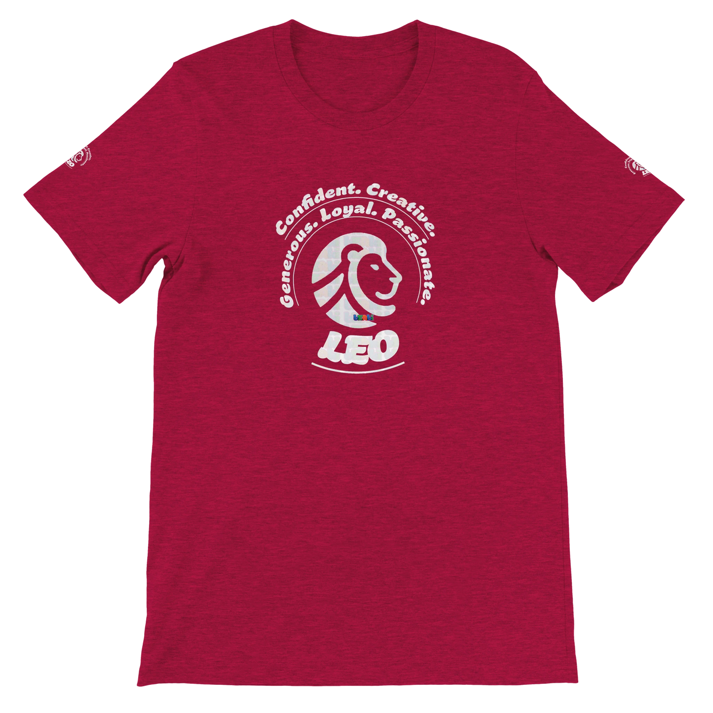 Red Premium unisex crewneck T-shirt with Leo horoscope astrology Lion sign design for Special Love One, by trendybuybest.com