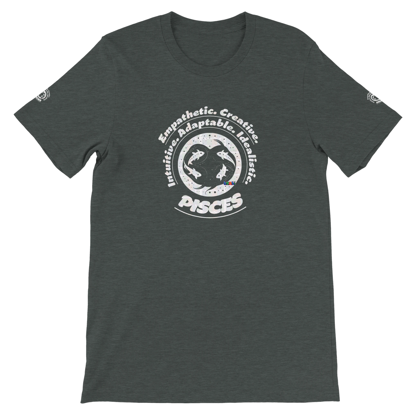 Gray unisex crewneck T-shirt with Pisces zodiac design, perfect birthday gift for horoscope lovers, by trendybuybest.com.