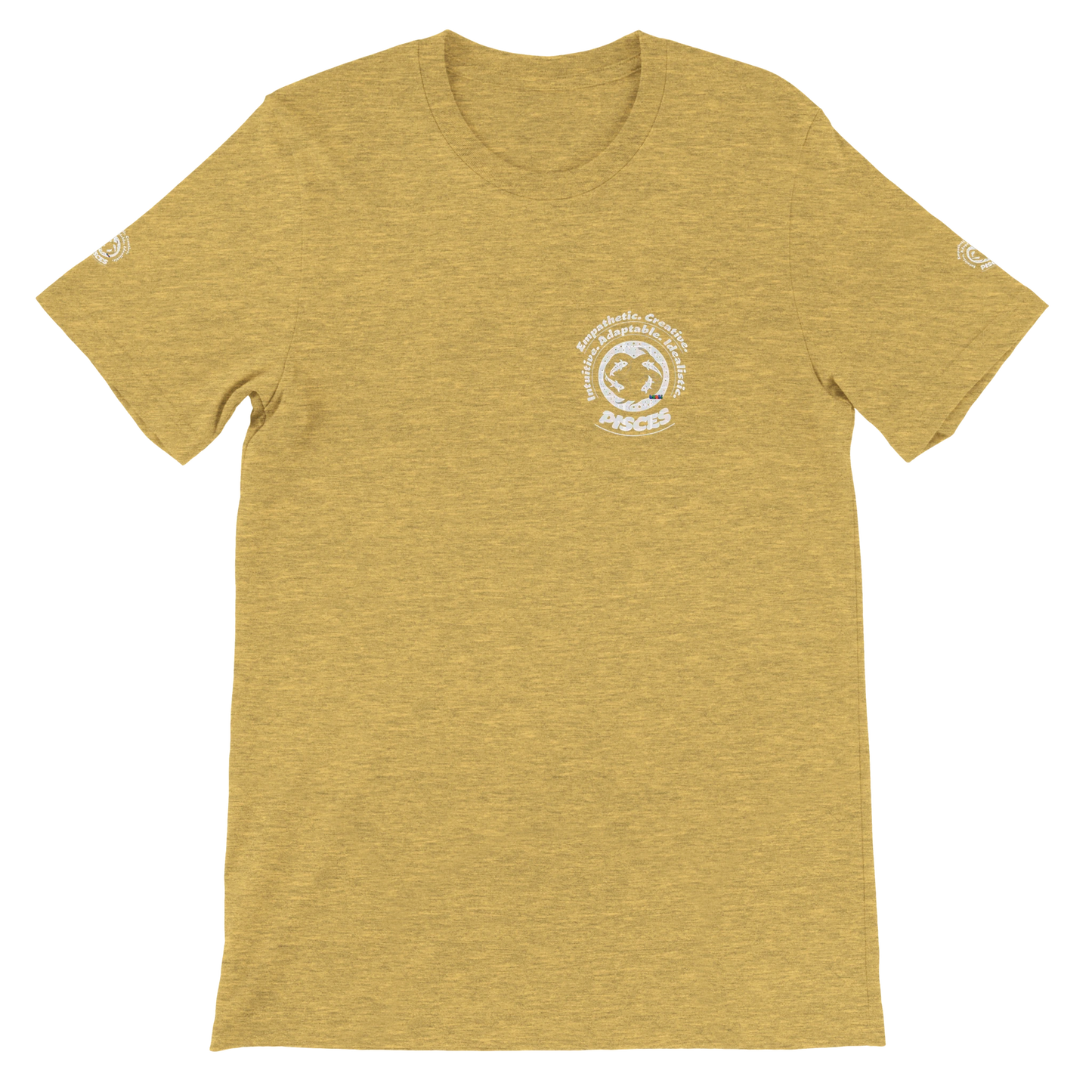 Yellow unisex crewneck T-shirt with Pisces horoscope design. Ideal gift for a special loved one. Soft, stylish, and unique.