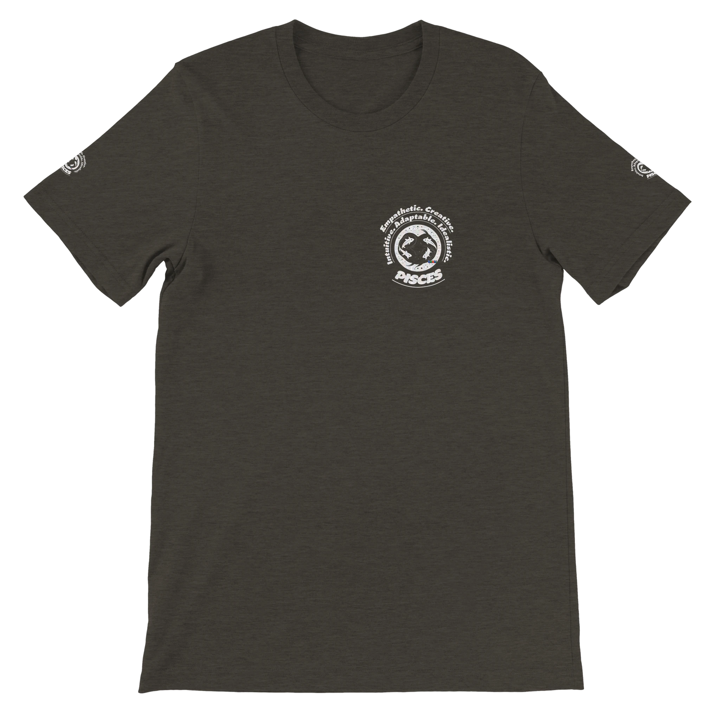 Black unisex crewneck T-shirt with Pisces zodiac design, perfect birthday gift for horoscope lovers, by trendybuybest.com.