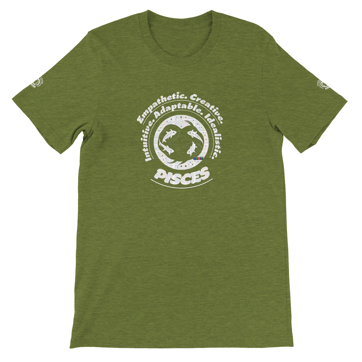 Green unisex crewneck T-shirt with Pisces design, perfect zodiac gift, stylish and comfortable for astrology enthusiasts.