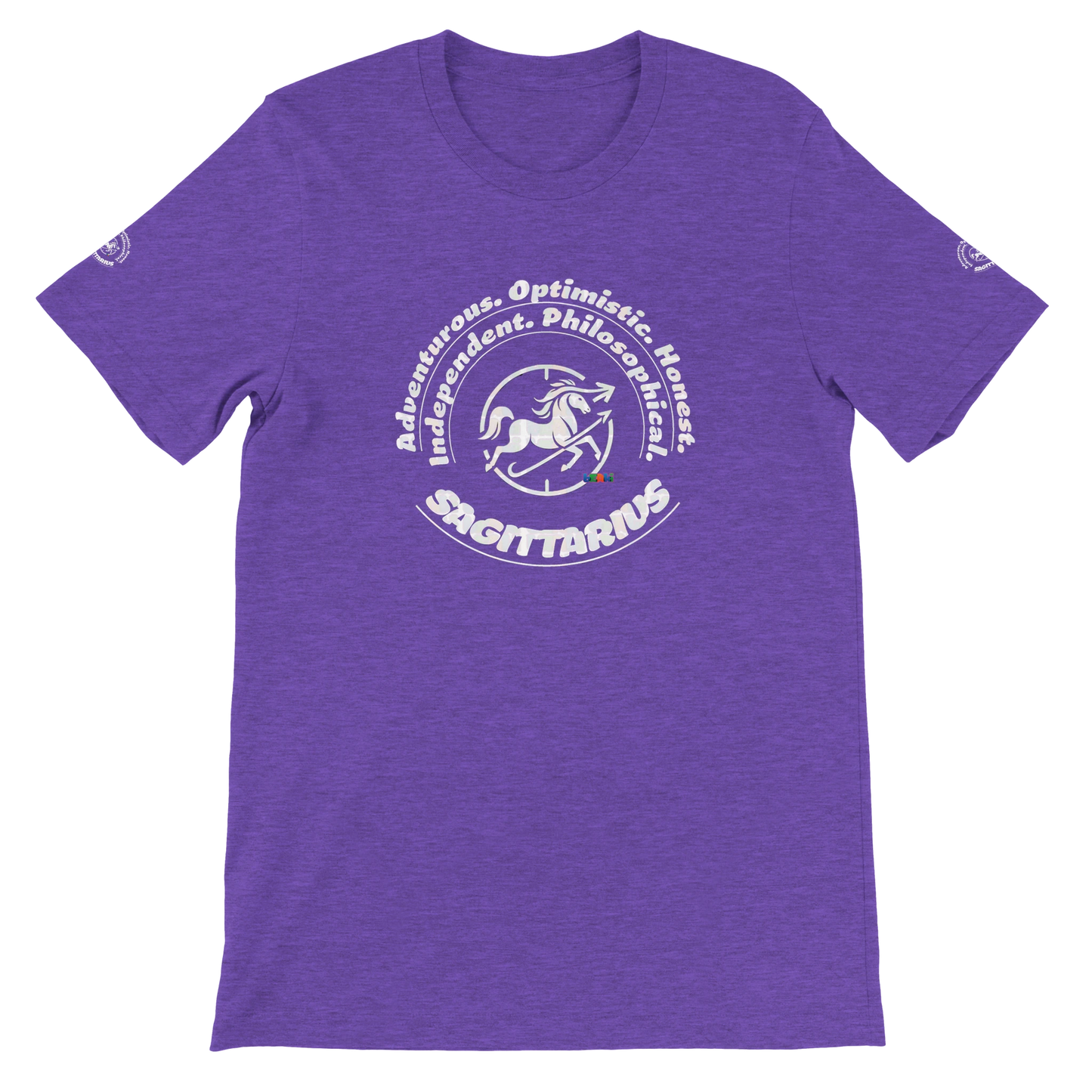 Purple unisex crewneck Premum T-shirt Sagittarius zodiac sign, perfect birthday gift for astrology lover by trendybuybest.com
