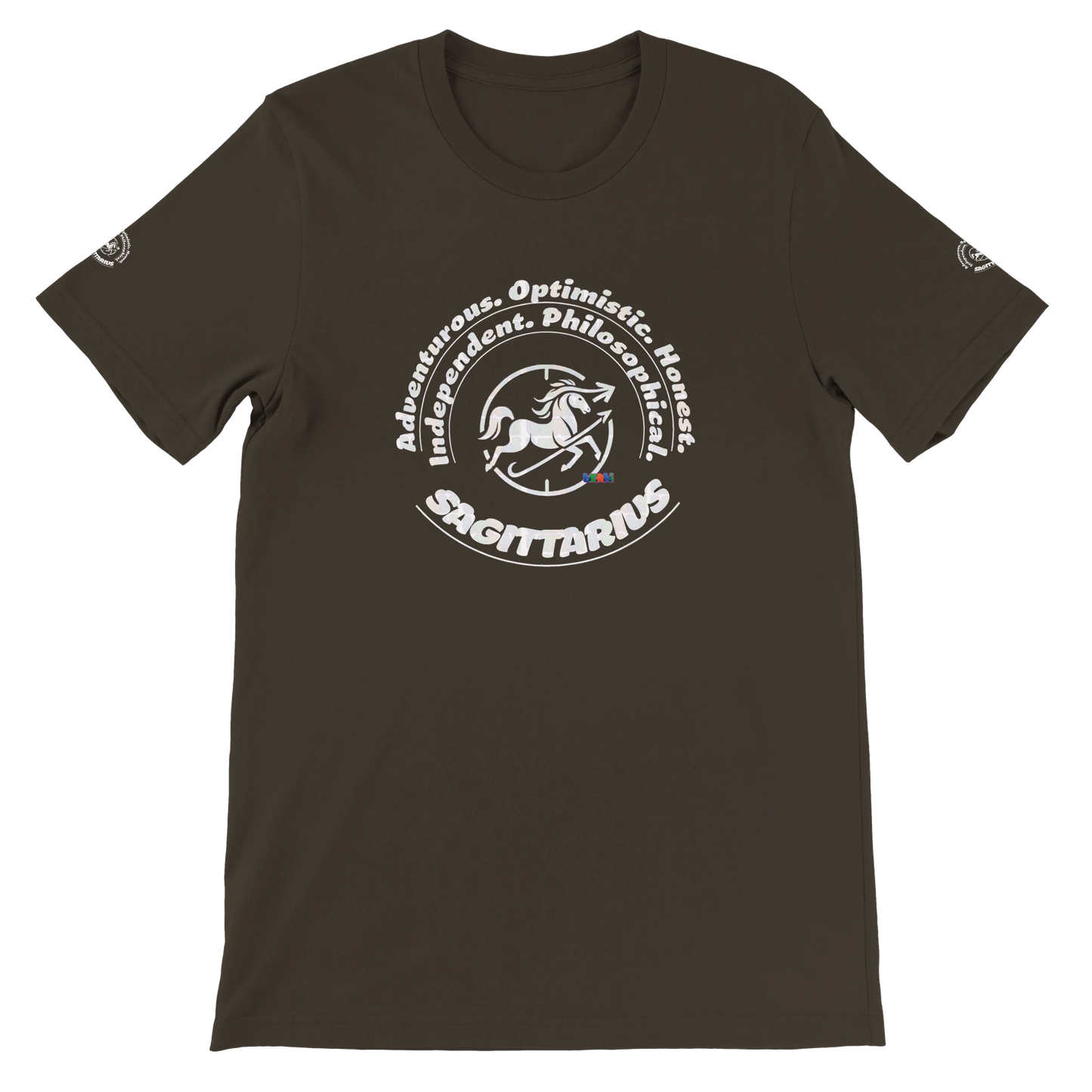 Brown unisex T-shirt for Innovative storytellers creative & know no limits Sagittarius. Astrology Zodiac design trendybuybest
