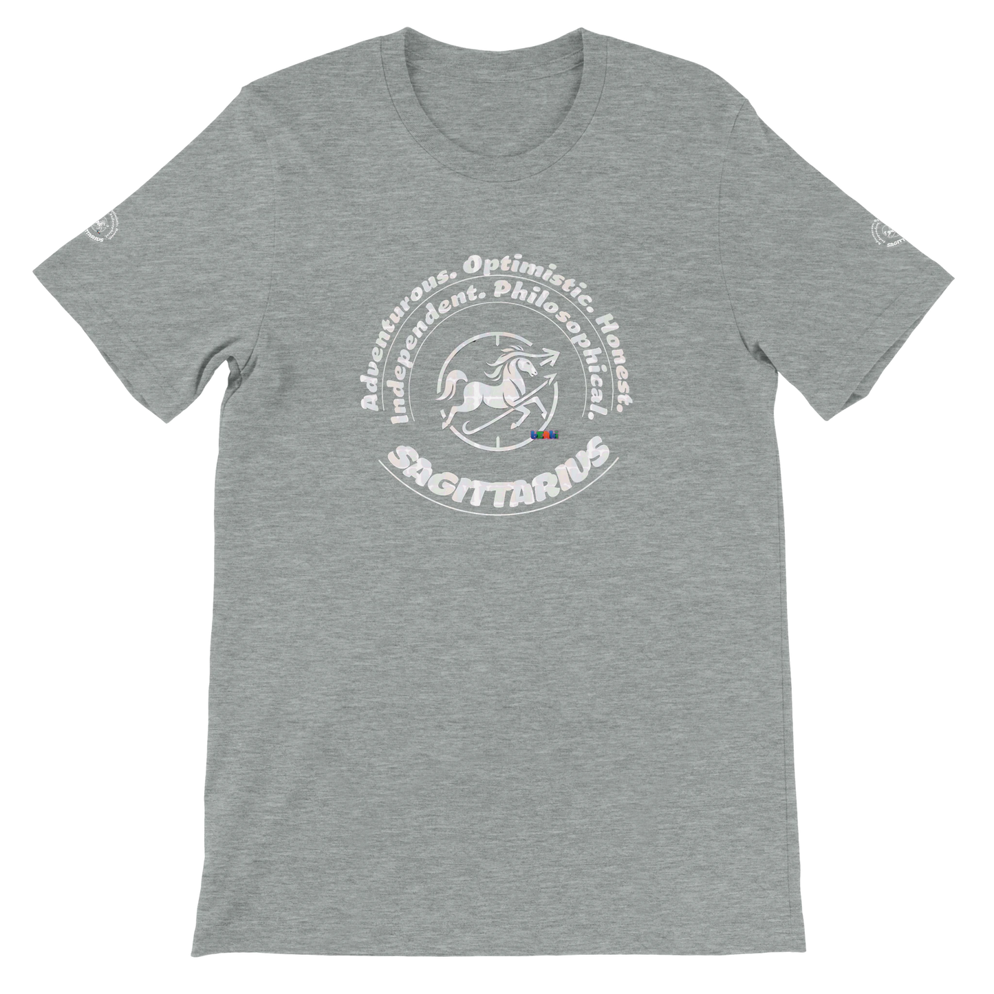 Gray unisex T-shirt Sagittarius Horoscope Astrology design. Known for Adventurous Optimistic Honest Independent Philosophical