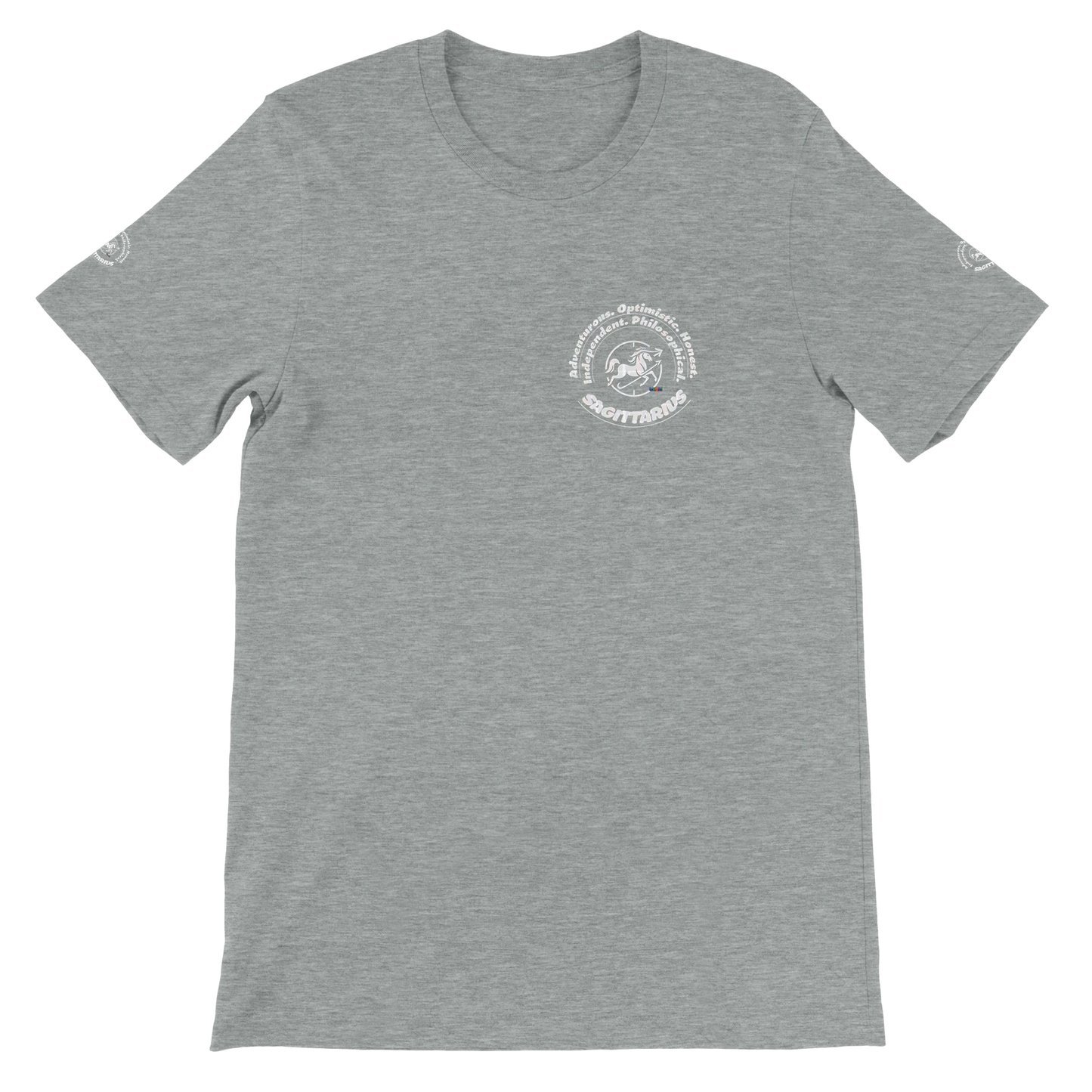 Gray unisex T-shirt Sagittarius Horoscope Astrology design. Known for Adventurous Optimistic Honest Independent Philosophical