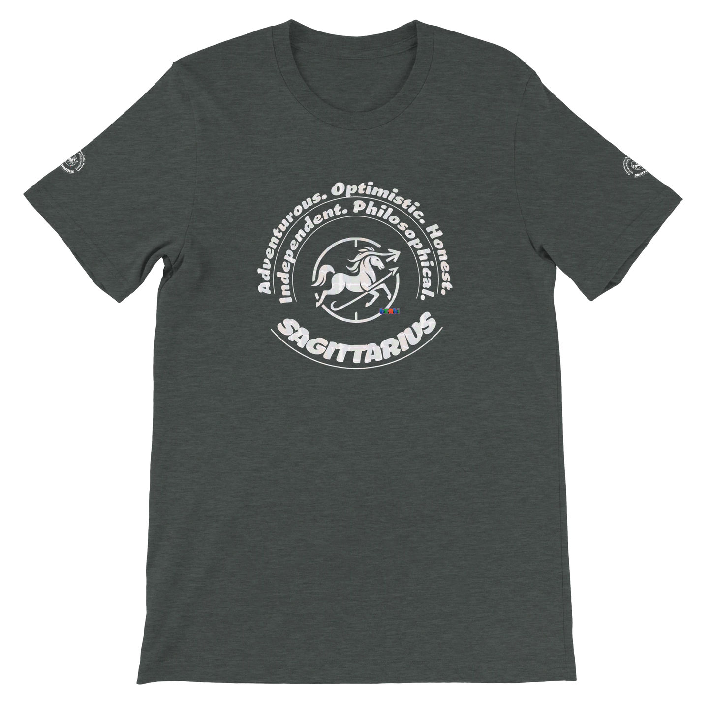 Gray unisex T-shirt Sagittarius Horoscope Astrology design. Known for Adventurous Optimistic Honest Independent Philosophical