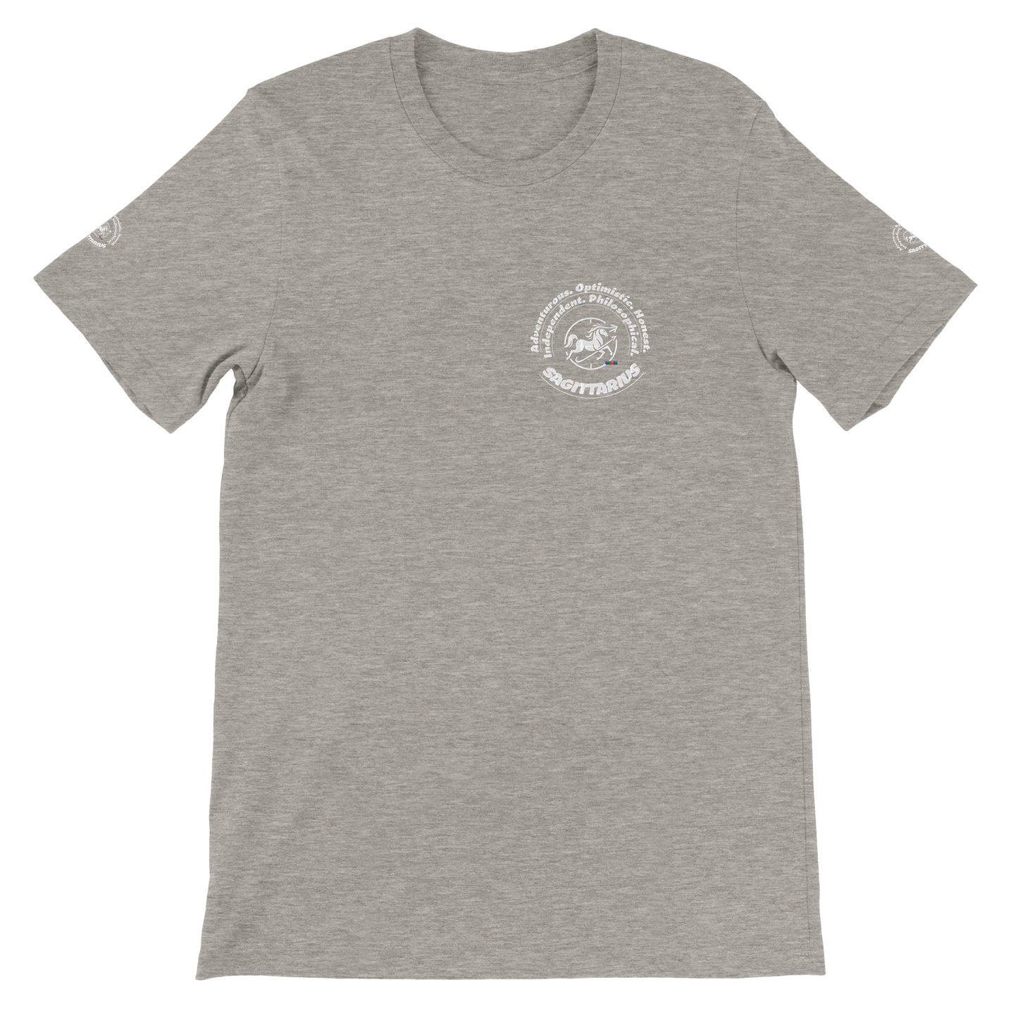 Gray unisex T-shirt Sagittarius Horoscope Astrology design. Known for Adventurous Optimistic Honest Independent Philosophical
