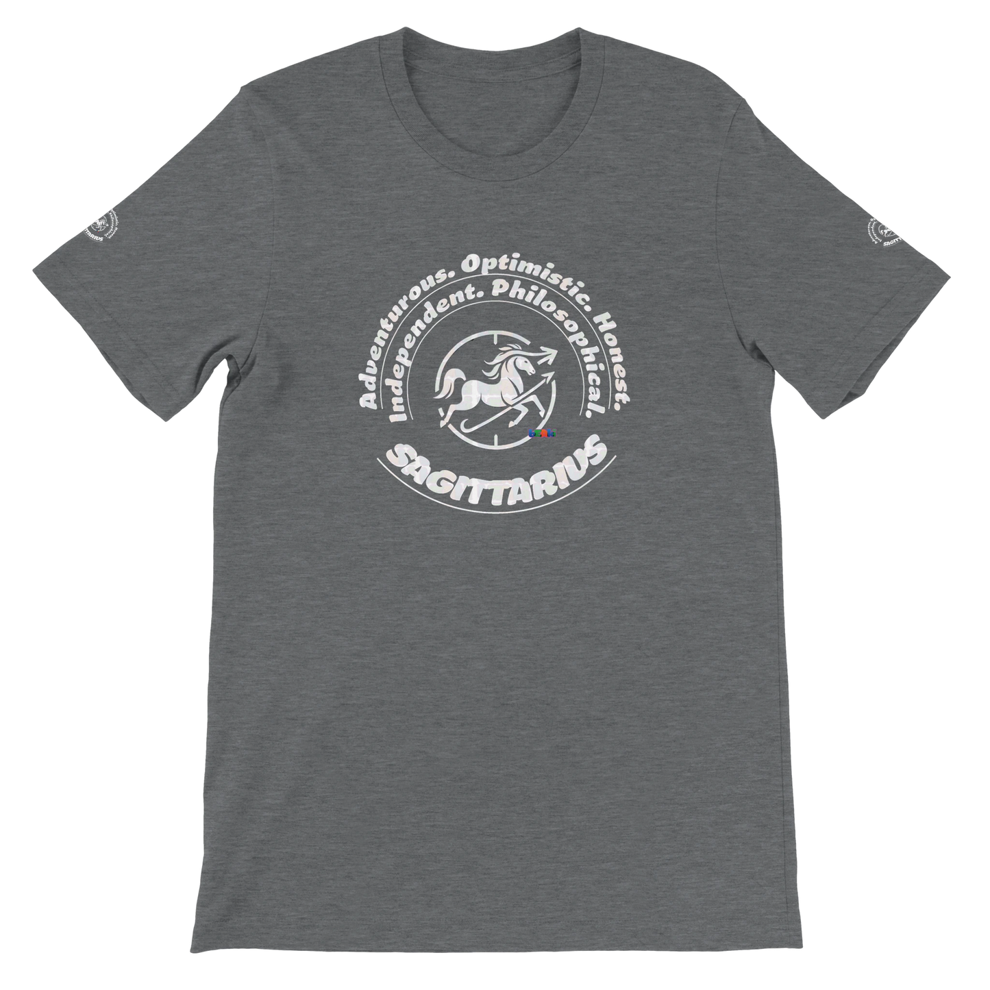Gray unisex T-shirt Sagittarius Horoscope Astrology design. Known for Adventurous Optimistic Honest Independent Philosophical