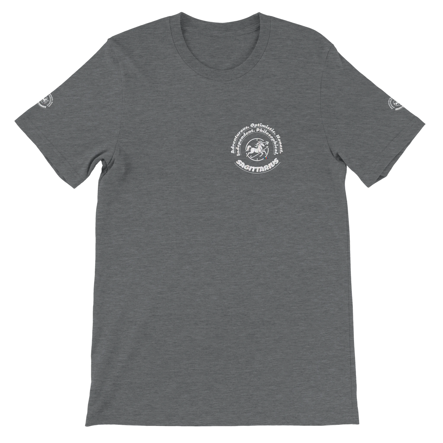 Gray unisex T-shirt Sagittarius Horoscope Astrology design. Known for Adventurous Optimistic Honest Independent Philosophical