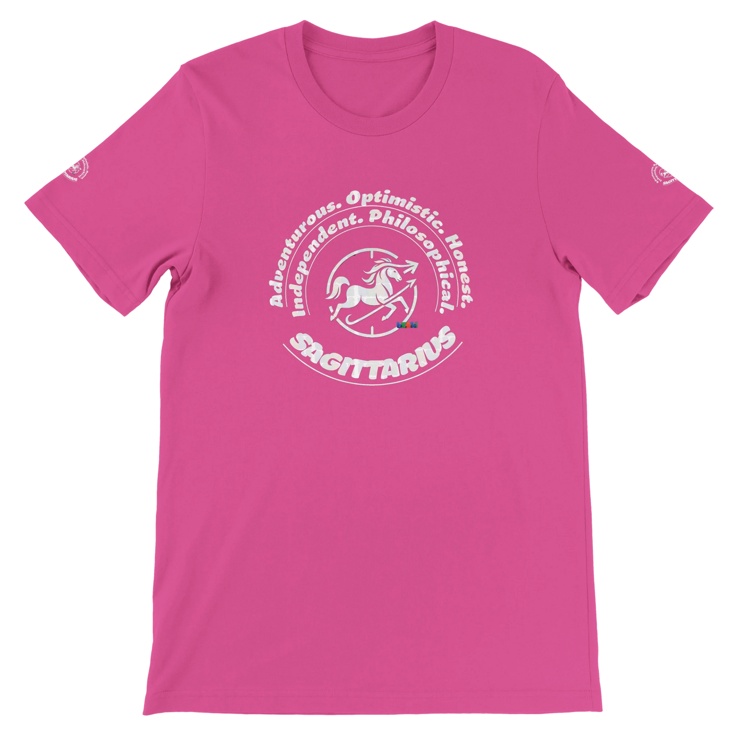 Pink unisex crewneck Premum T-shirt with Sagittarius zodiac sign, perfect birthday gift Astrology lovers by trendybuybest.com