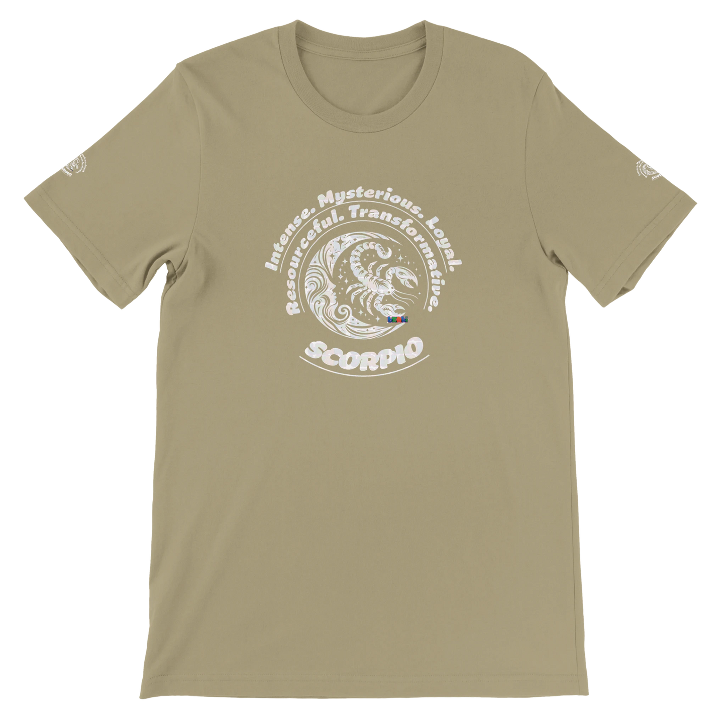 Brown unisex T-shirt Scorpio Horoscope Zodiac design. Characters of Intense, Loyal, Mysterious, Resourceful, Transformative
