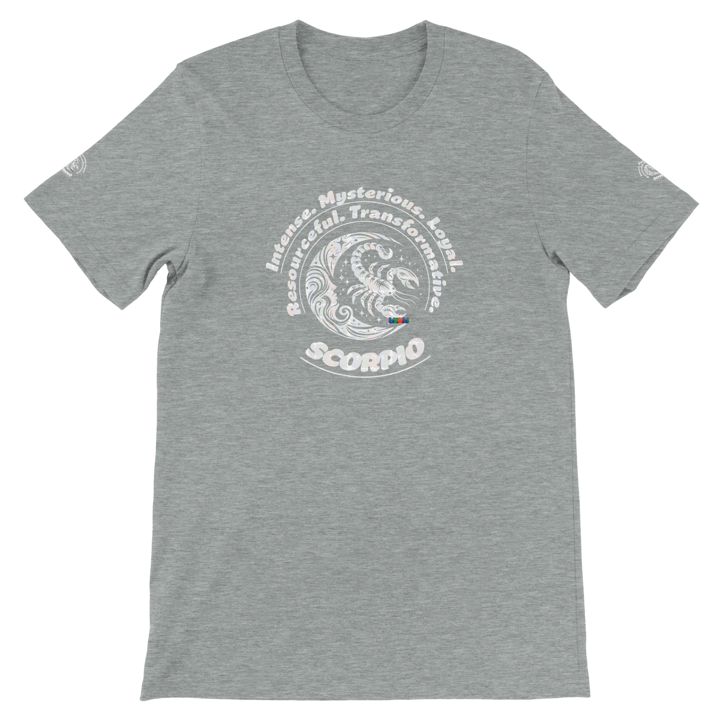 Gray unisex crewneck Premum T-shirt with Scorpio horoscope sign, perfect birthday gift for Zodiac lovers by trendybuybest.com
