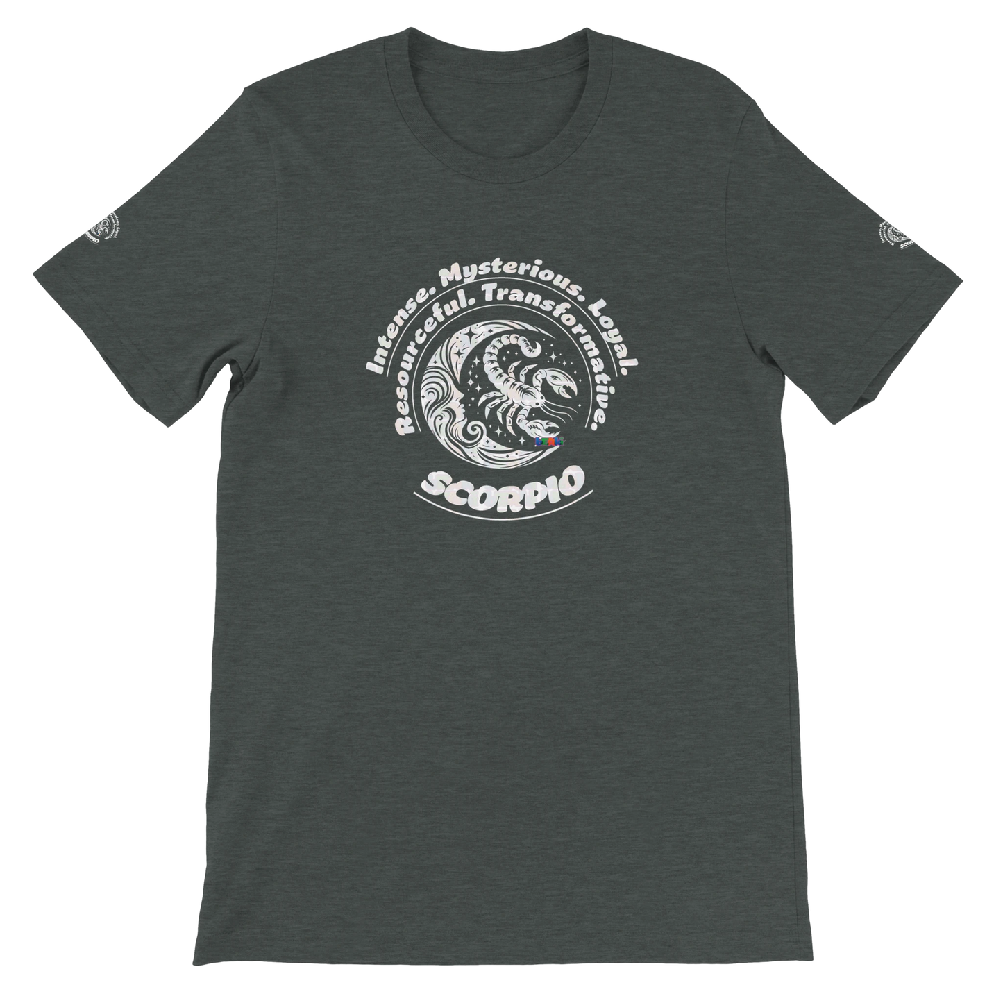 Gray unisex crewneck Premum T-shirt with Scorpio horoscope sign, perfect birthday gift for Zodiac lovers by trendybuybest.com