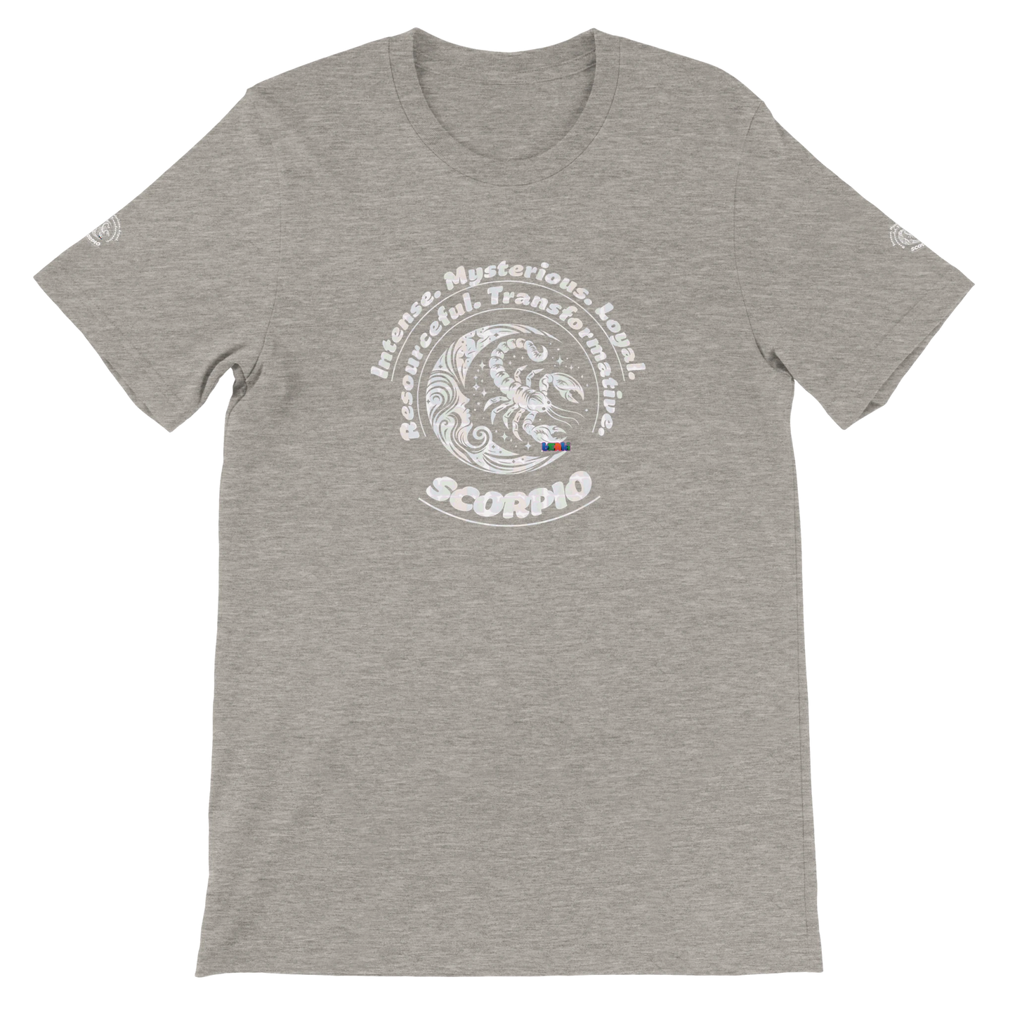 Gray unisex crewneck Premum T-shirt with Scorpio horoscope sign, perfect birthday gift for Zodiac lovers by trendybuybest.com