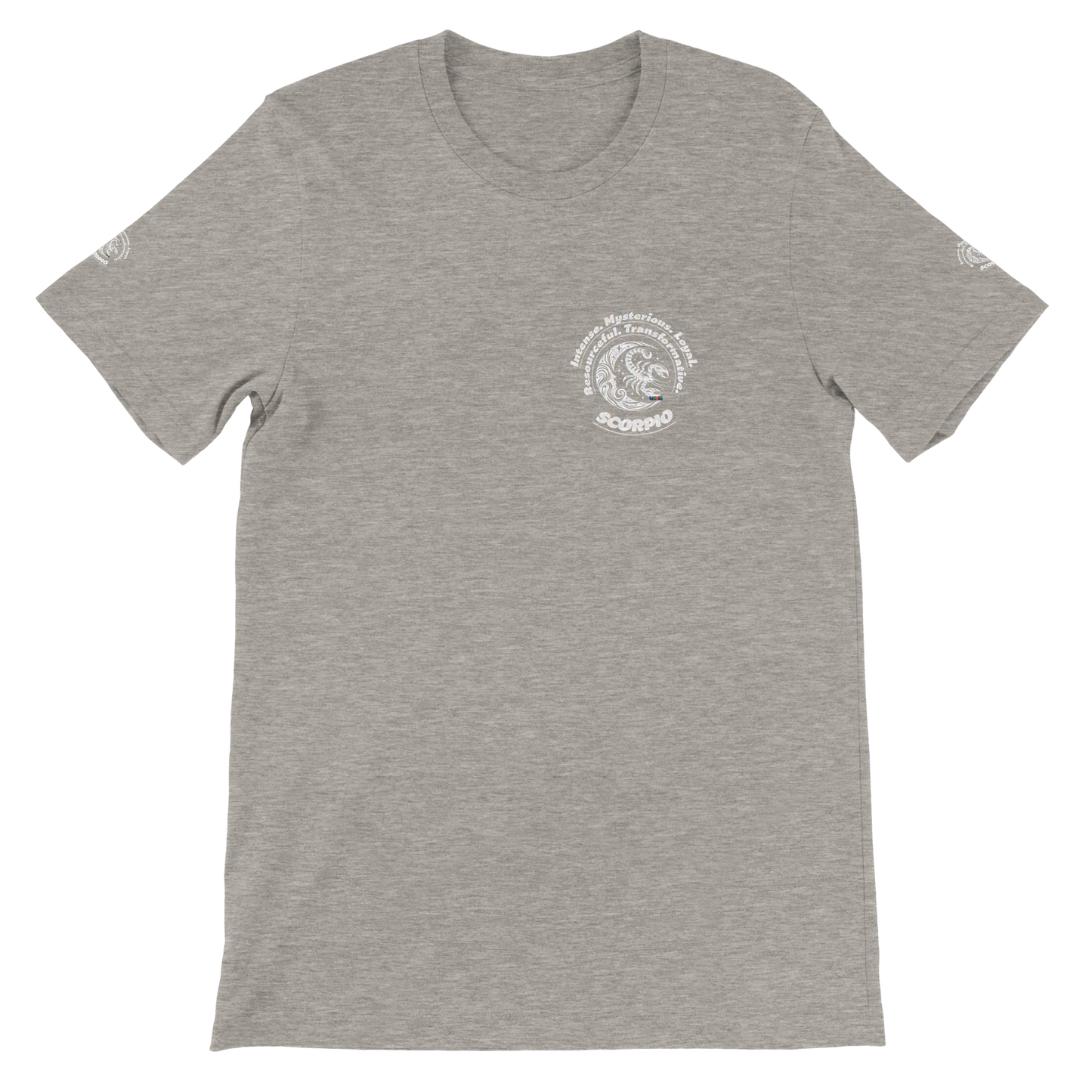 Gray unisex crewneck Premum T-shirt with Scorpio horoscope sign, perfect birthday gift for Zodiac lovers by trendybuybest.com